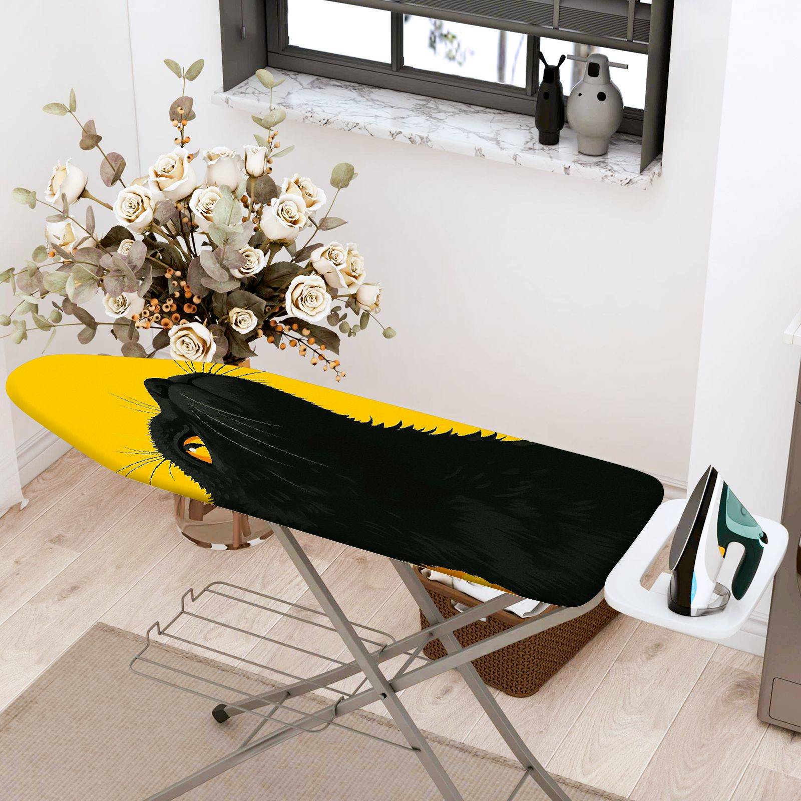 1-Piece Black Cat Yellow Halloween  Ironing Board Cover, Universal Size, Without Board