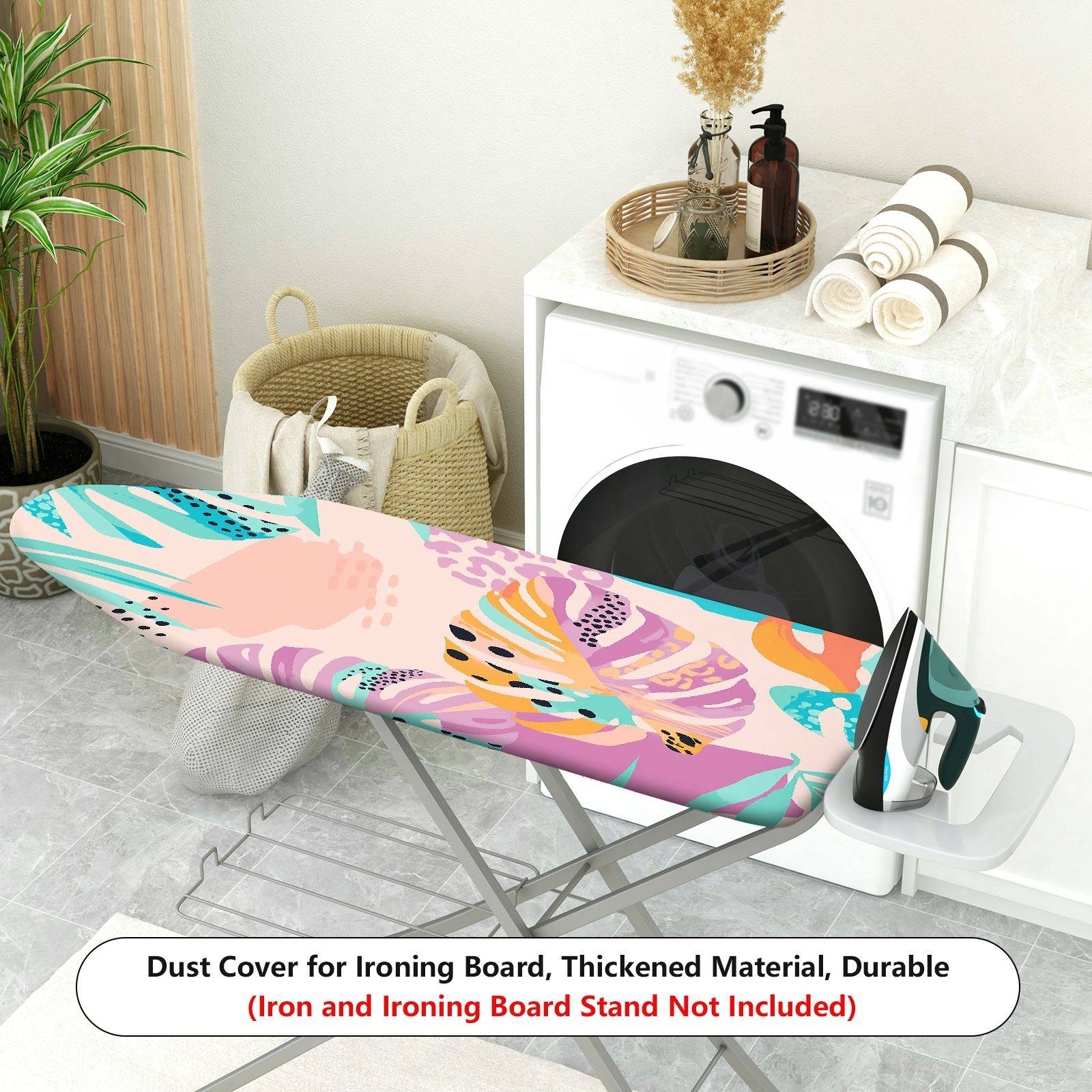 1-Piece Tropical Leaves Abstract Pastel  Ironing Board Cover, Universal Size, Without Board