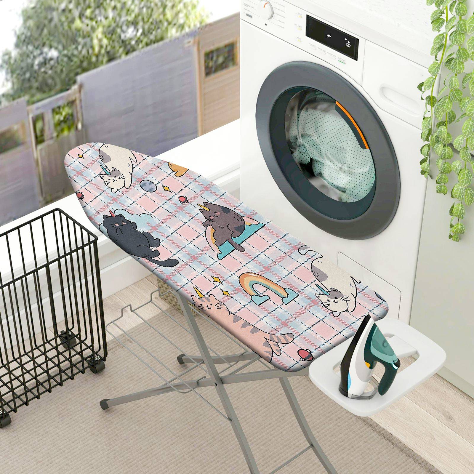 1-Piece Cat Unicorn Rainbow  Ironing Board Cover, Universal Size, Without Board