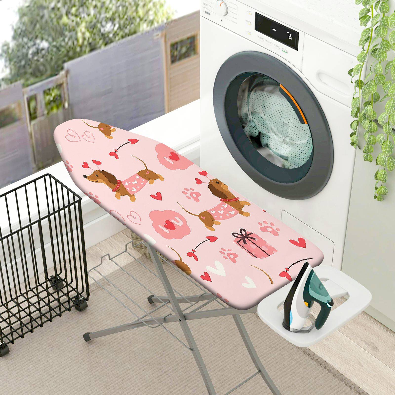 1-Piece Dog Floral Pink  Ironing Board Cover, Universal Size, Without Board