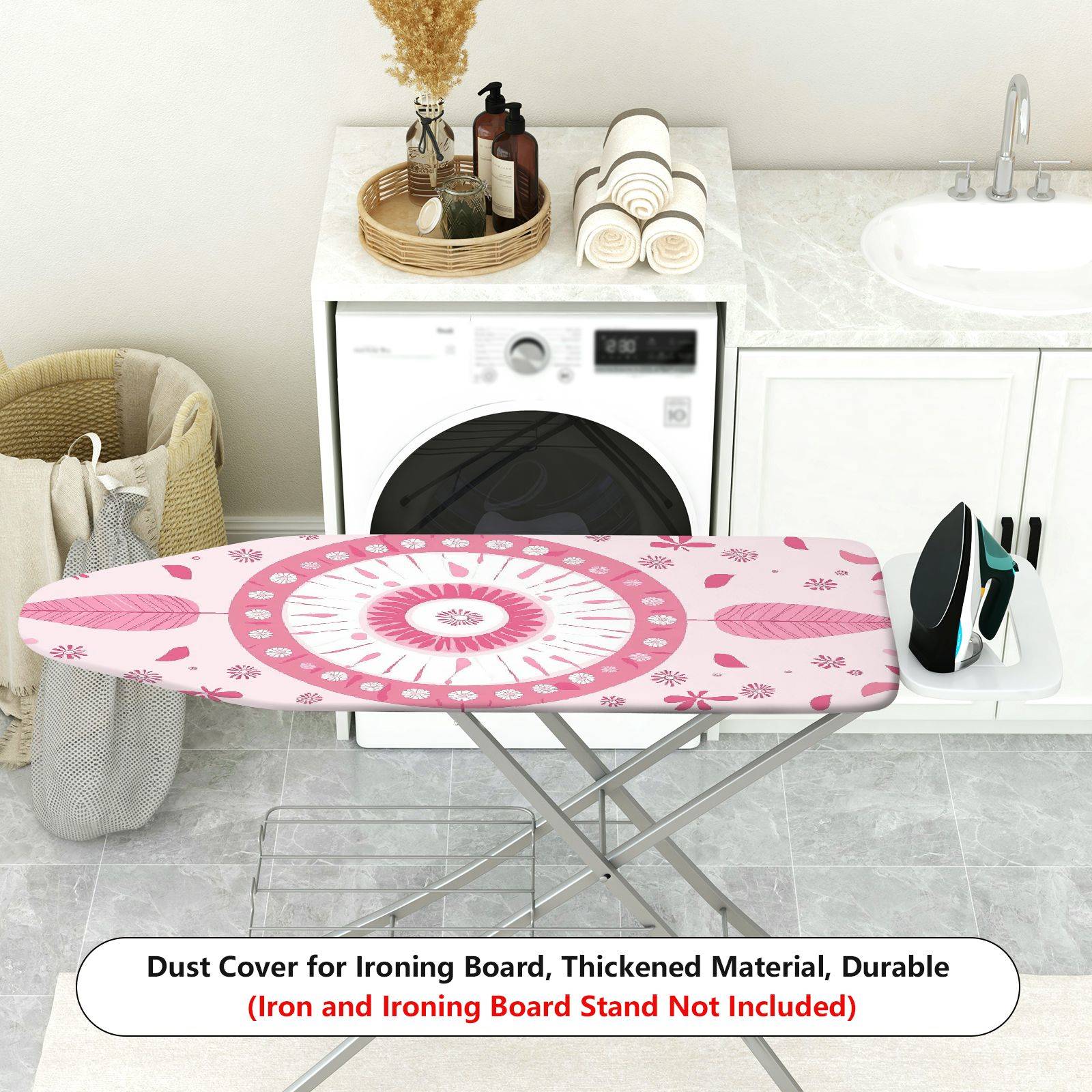 1-Piece Pink Floral Mandala Dreamcatcher  Ironing Board Cover, Universal Size, Without Board