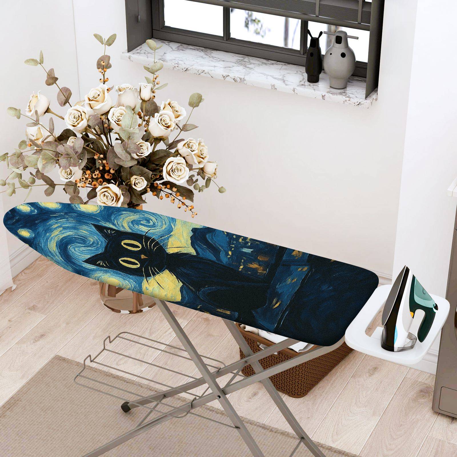 1-Piece Starry Night Cat Artistic  Ironing Board Cover, Universal Size, Without Board