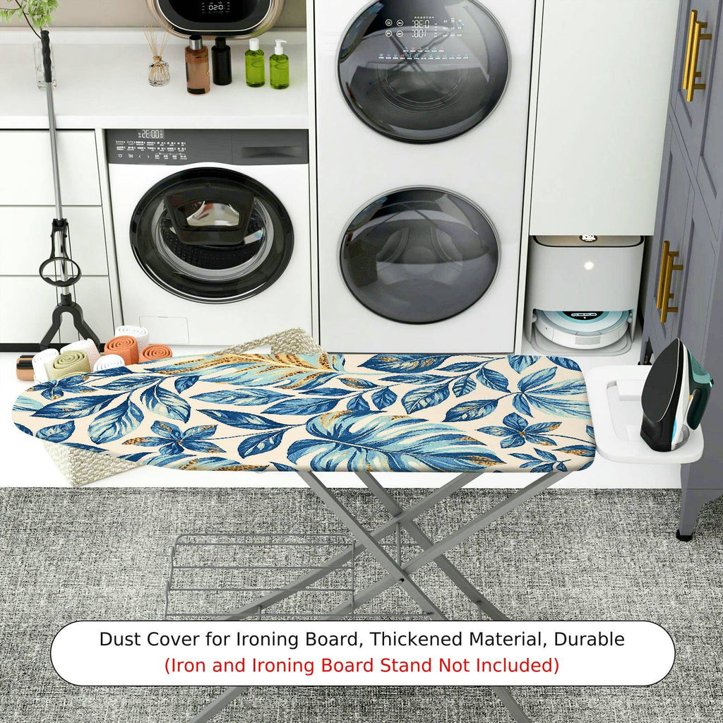 1-Piece Blue Leaf Pattern Nature Tropical  Ironing Board Cover, Universal Size, Without Board