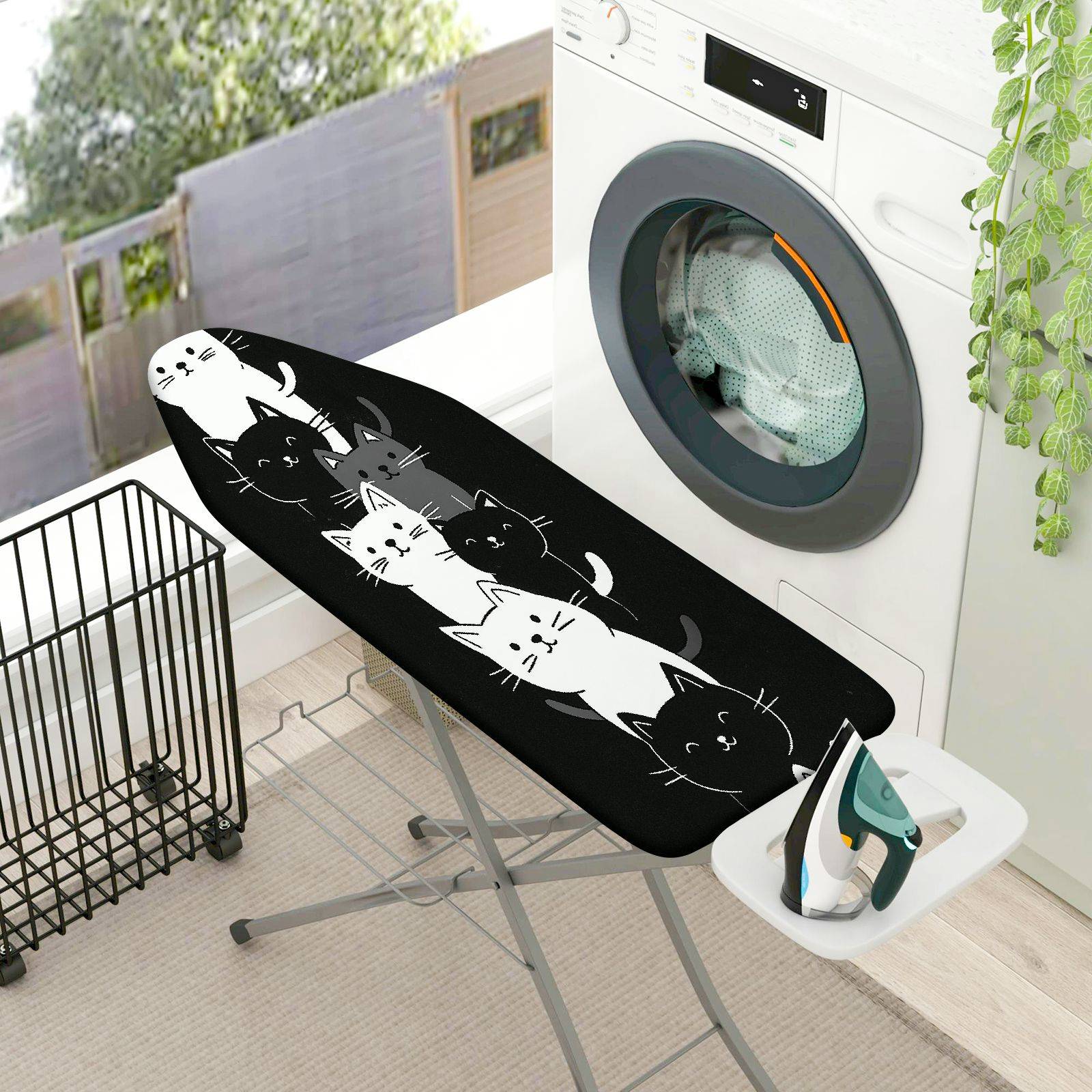 1-Piece Cat Black White  Ironing Board Cover, Universal Size, Without Board
