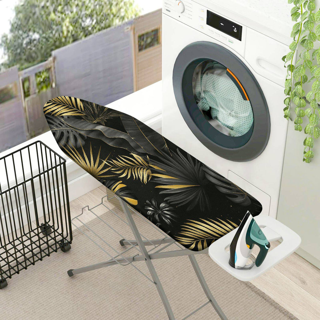 1-Piece Tropical Leaves Black Gold  Ironing Board Cover, Universal Size, Without Board