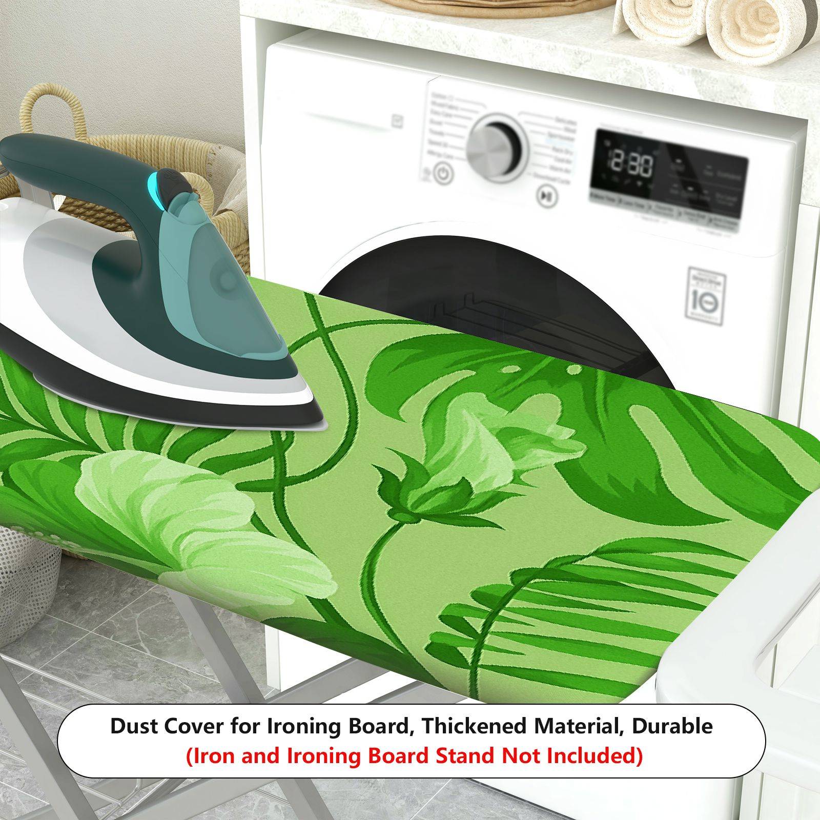 1-Piece Green Leaves Tropical Jungle Botanic  Ironing Board Cover, Universal Size, Without Board