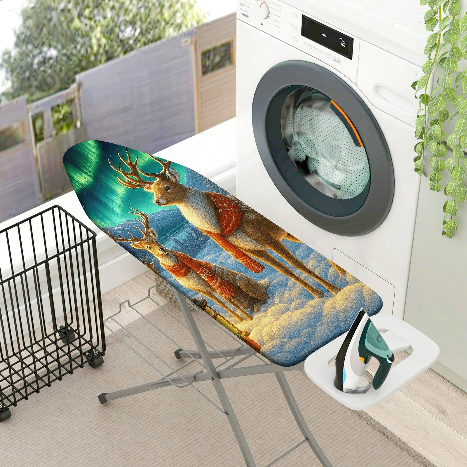 1-Piece Reindeer Aurora Winter  Ironing Board Cover, Universal Size, Without Board