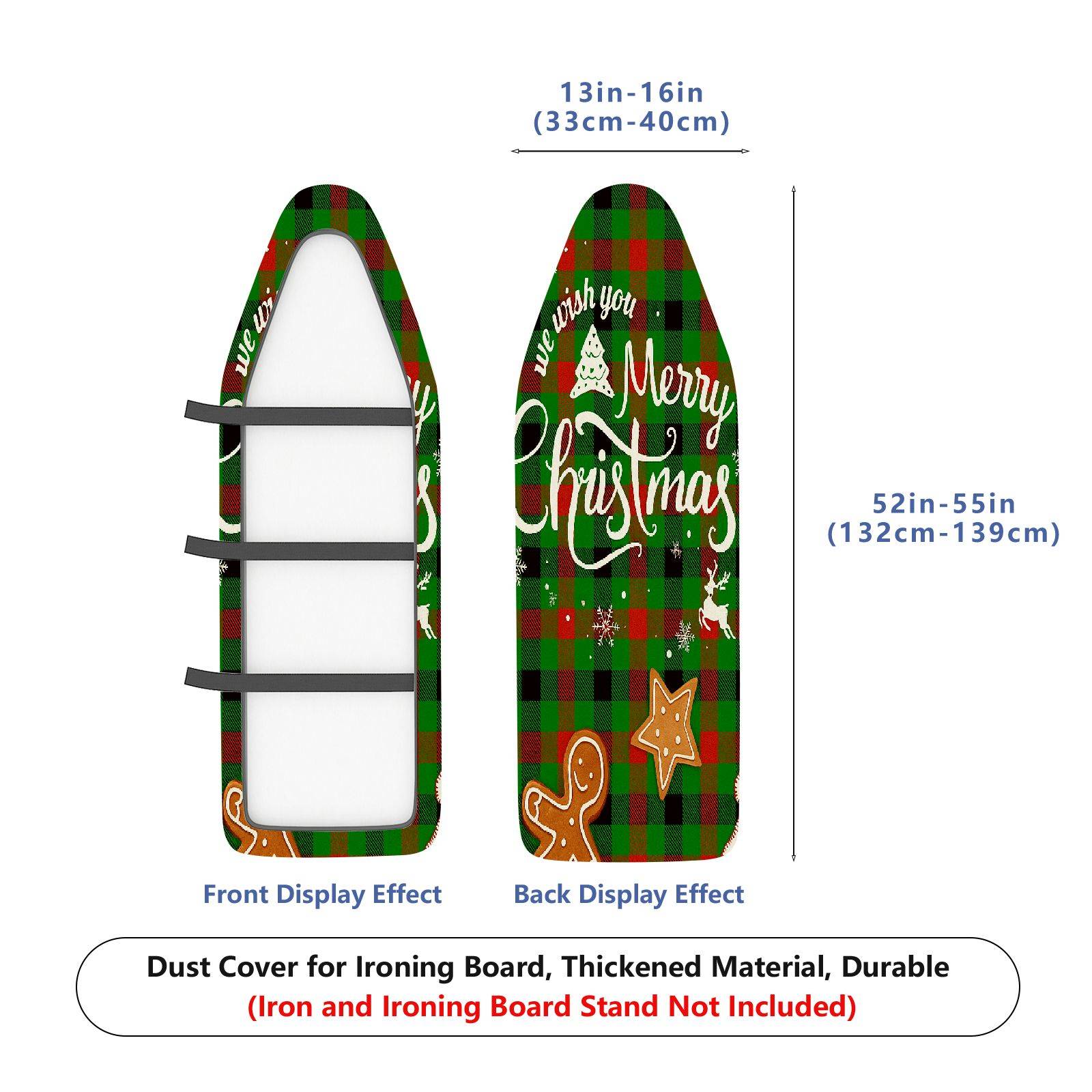 1-Piece Christmas Red Green Plaid  Ironing Board Cover, Universal Size, Without Board