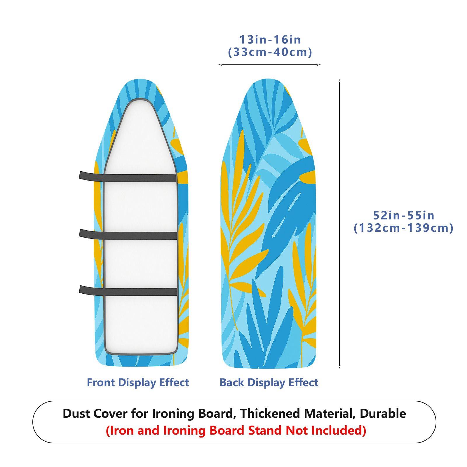1-Piece Tropical Leaves Blue  Ironing Board Cover, Universal Size, Without Board