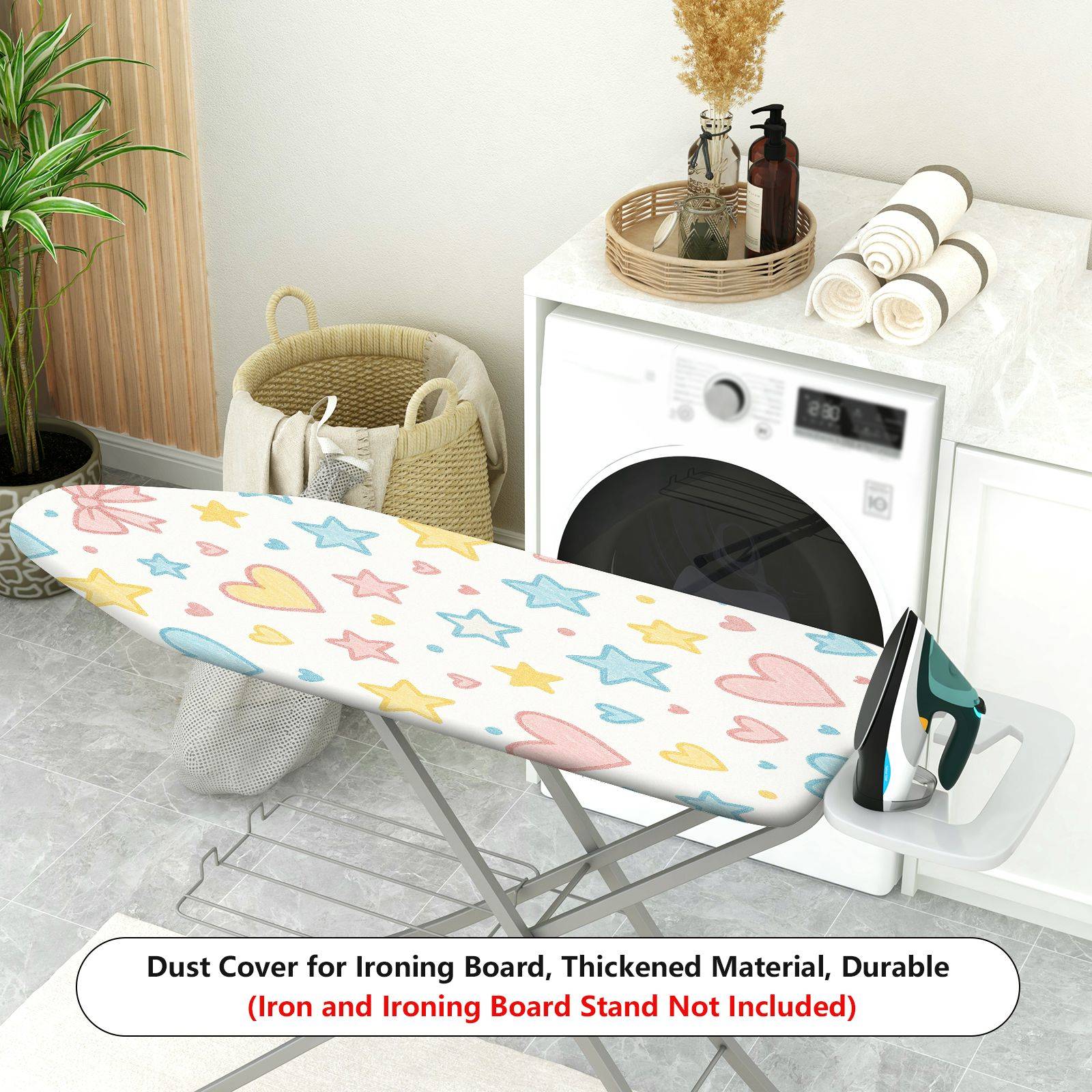 1-Piece Colorful Hearts Stars Bows  Ironing Board Cover, Universal Size, Without Board