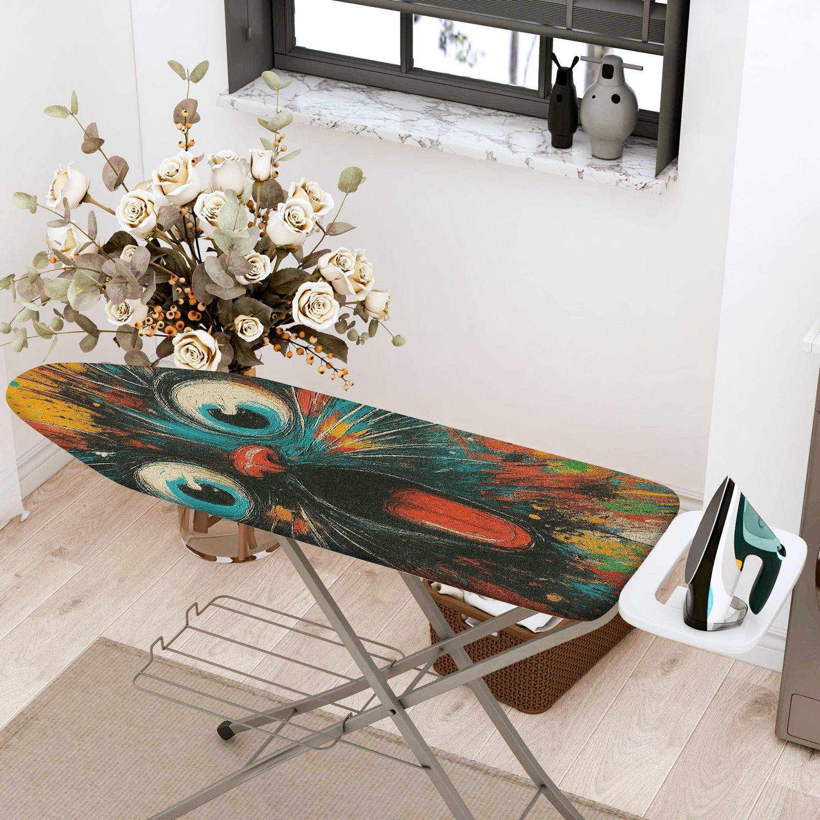 1-Piece Cat Art Colorful Abstract  Ironing Board Cover, Universal Size, Without Board