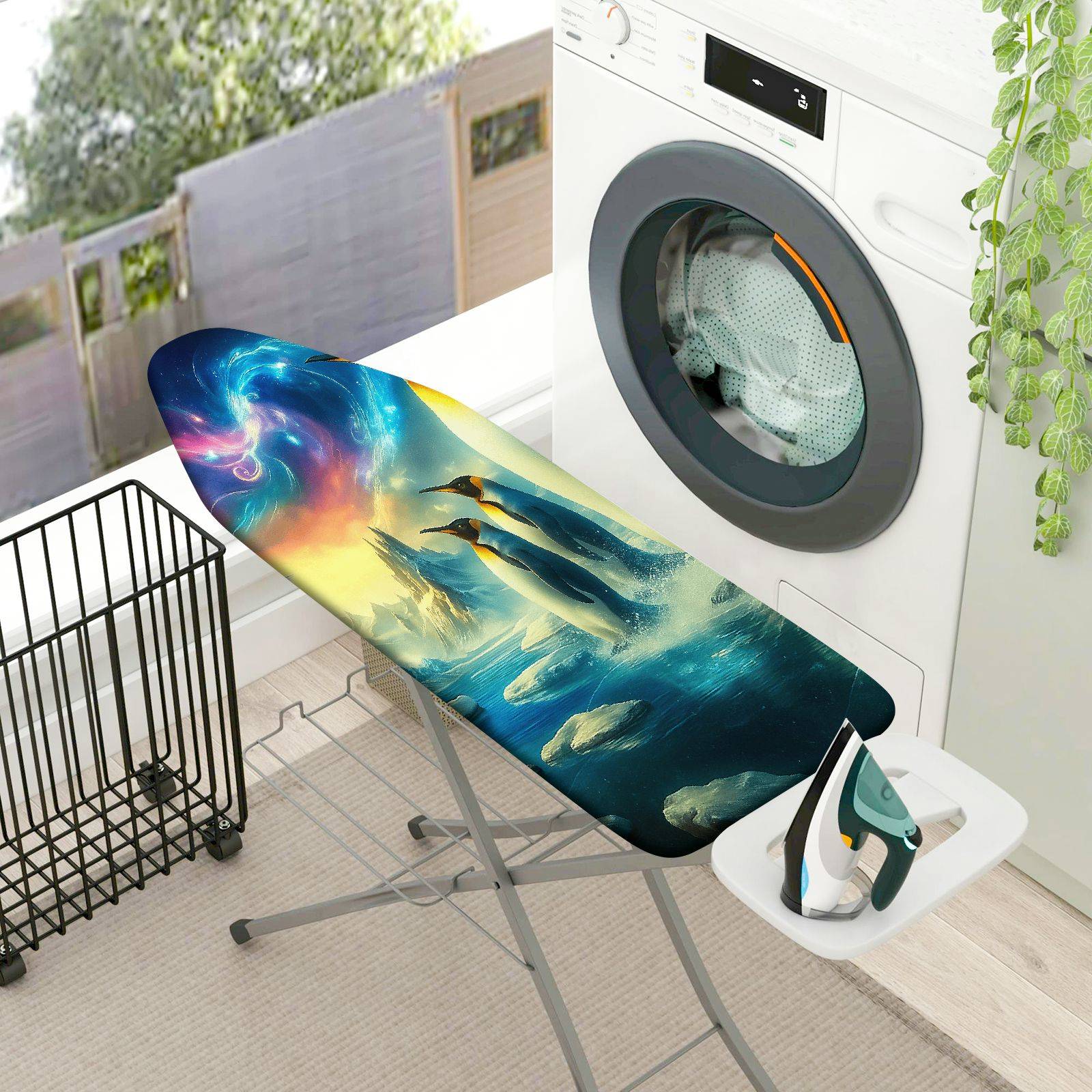 1-Piece Fantasy Penguin Aurora  Ironing Board Cover, Universal Size, Without Board