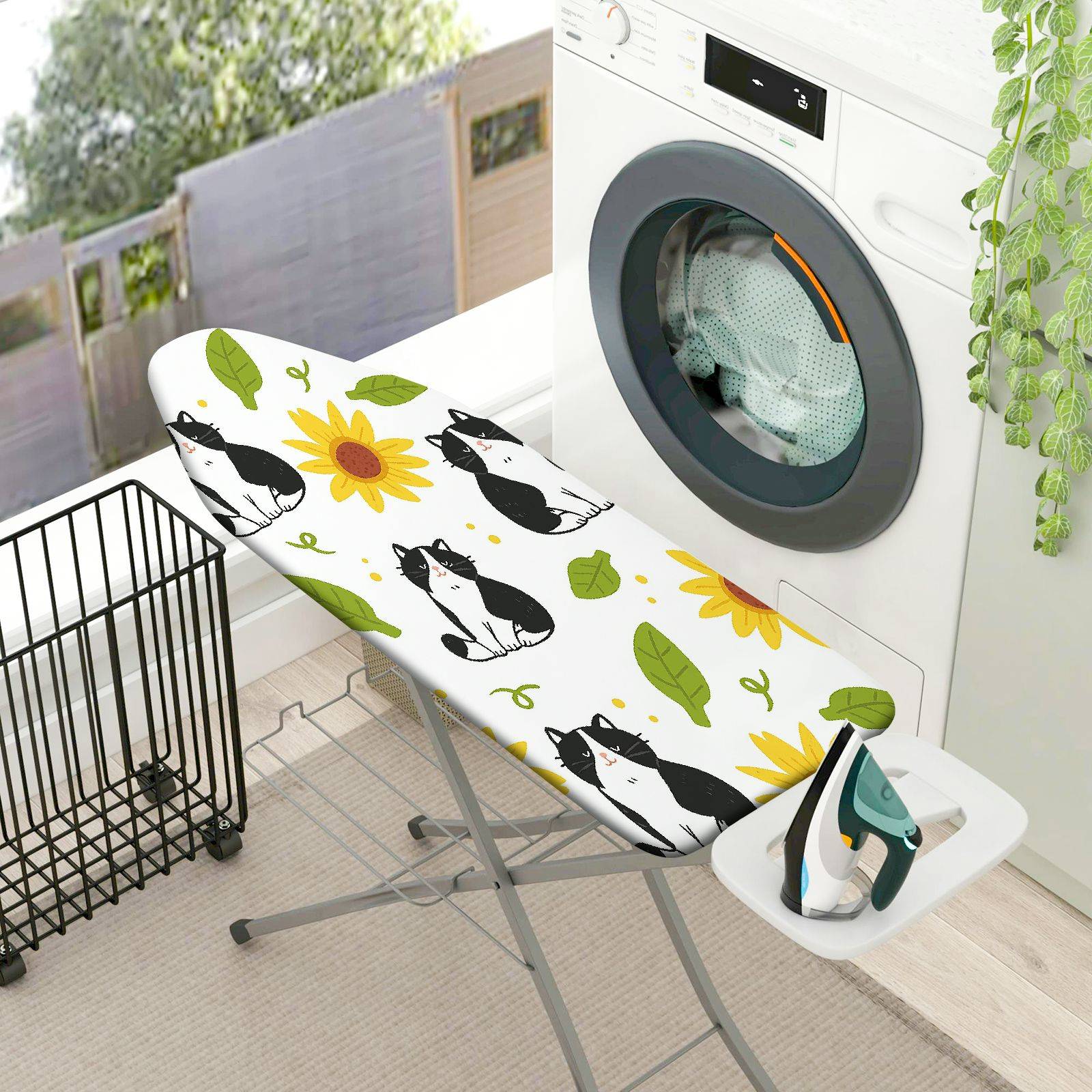 1-Piece Cats Sunflowers Leaves  Ironing Board Cover, Universal Size, Without Board
