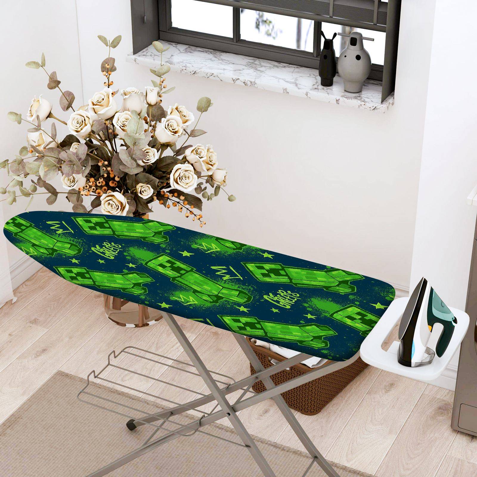 1-Piece Green Stars Blue  Ironing Board Cover, Universal Size, Without Board