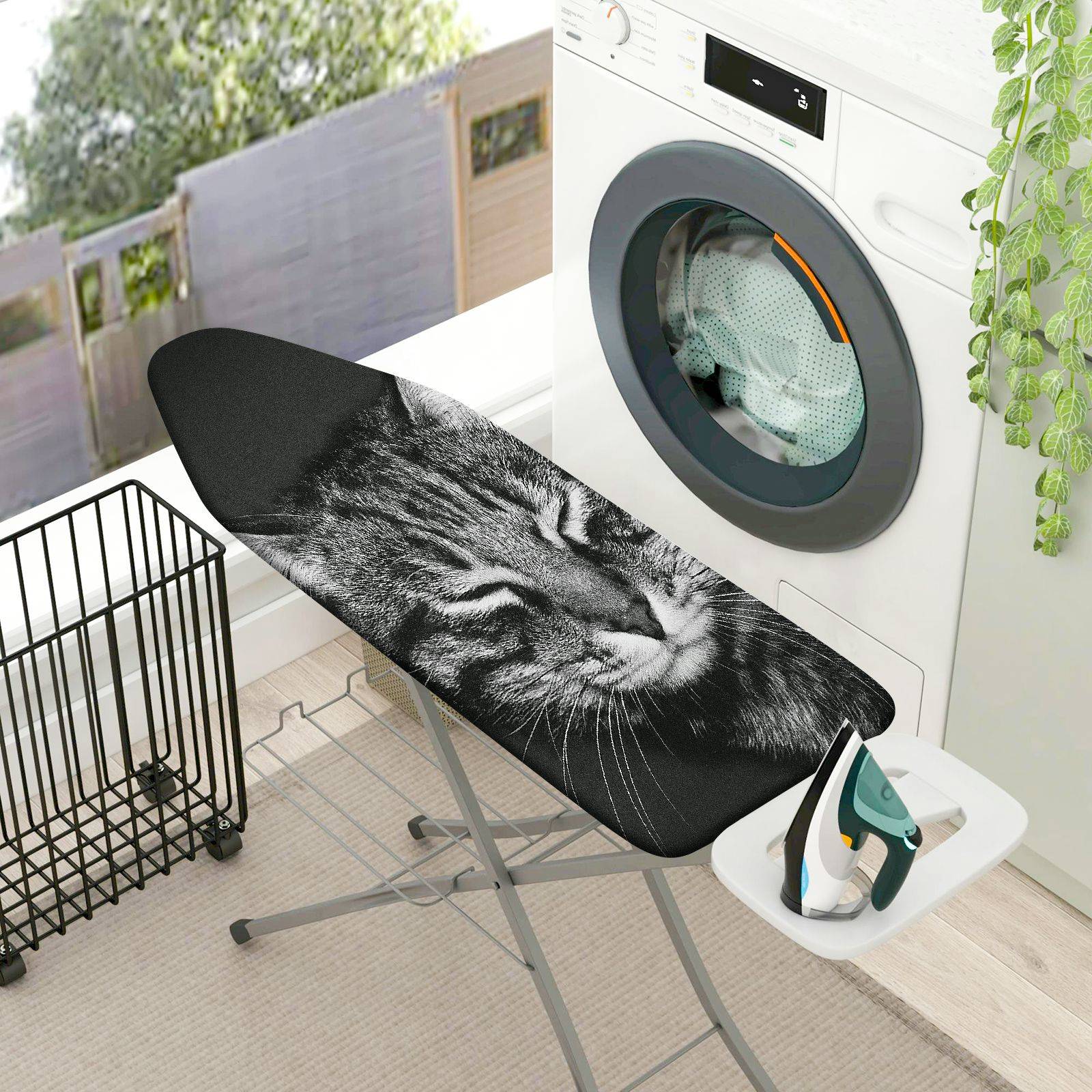 1-Piece Cat Print Black White  Ironing Board Cover, Universal Size, Without Board