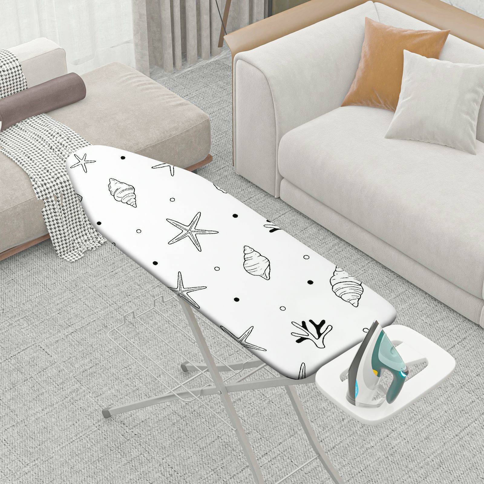 1-Piece Seaside Starfish Shell Coral  Ironing Board Cover, Universal Size, Without Board