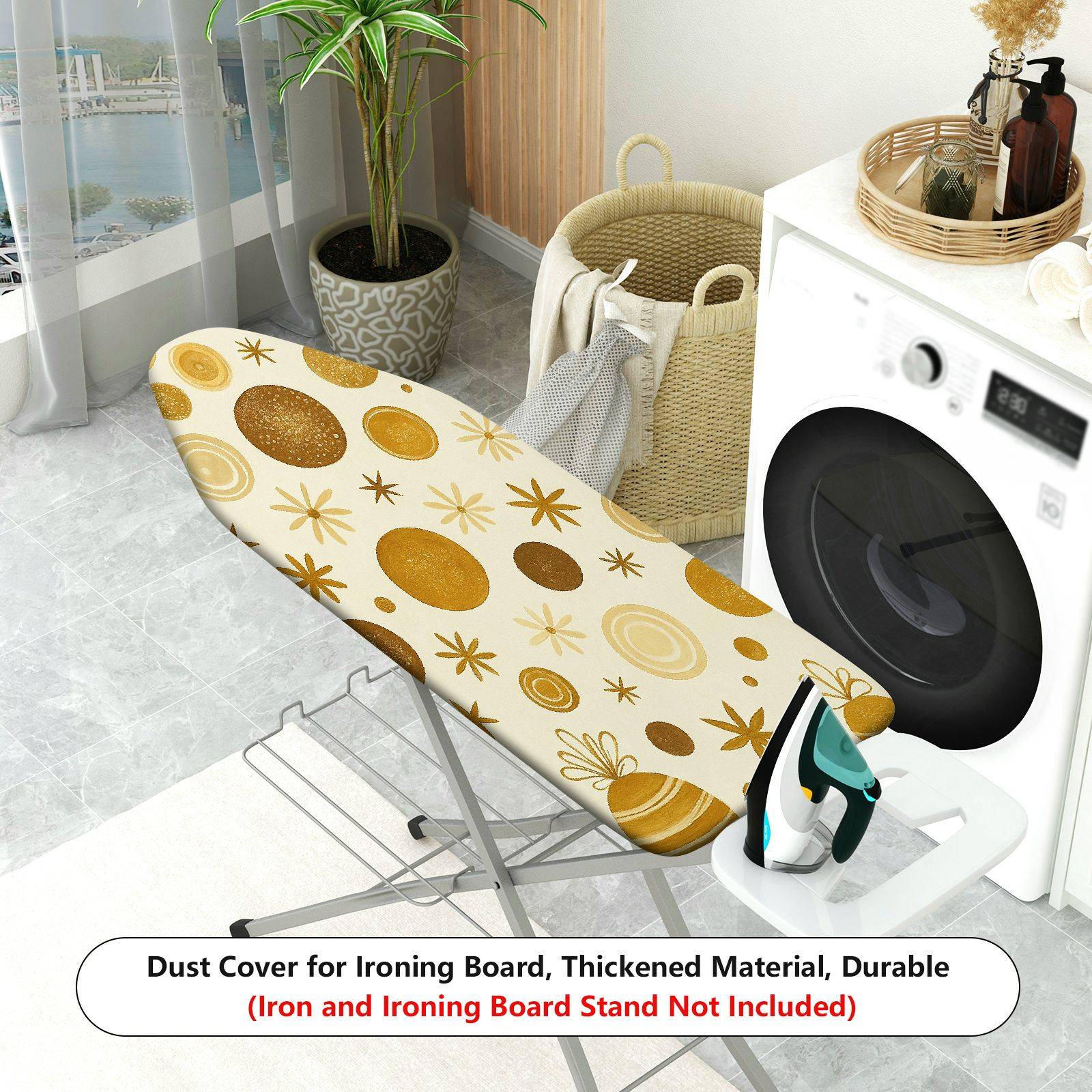 1-Piece Golden Circle Star Ornament Pattern  Ironing Board Cover, Universal Size, Without Board