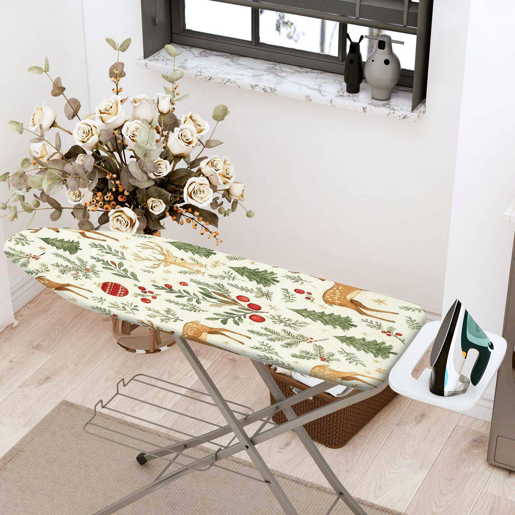 1-Piece Reindeer Evergreen Berries  Ironing Board Cover, Universal Size, Without Board