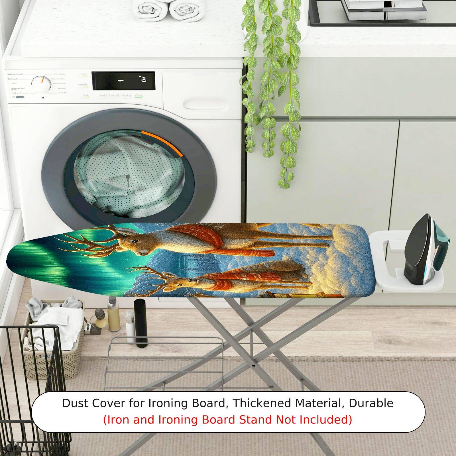 1-Piece Reindeer Aurora Winter  Ironing Board Cover, Universal Size, Without Board