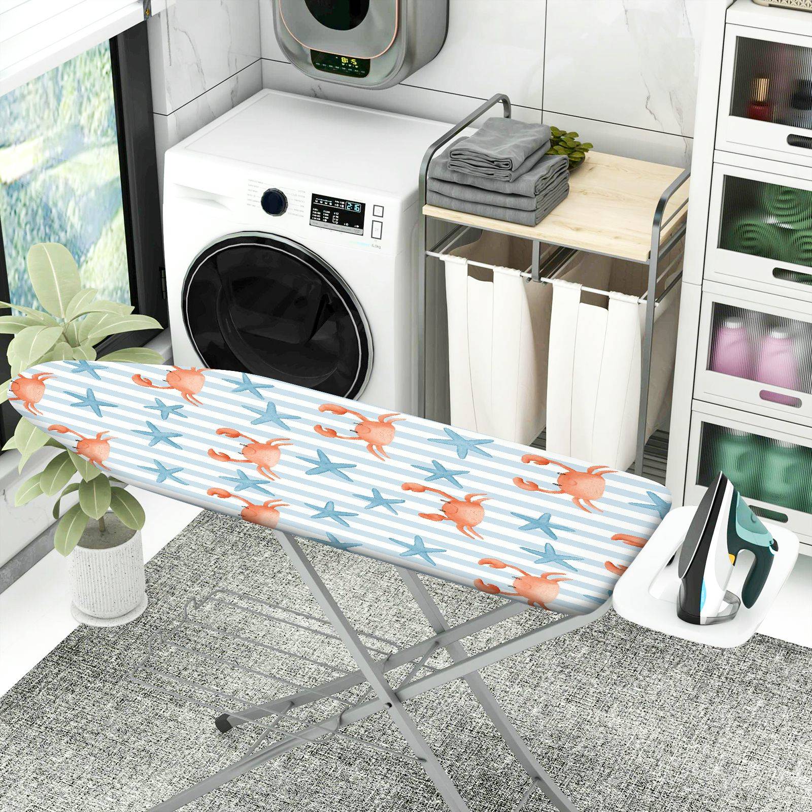 1-Piece Crab Starfish Stripe  Ironing Board Cover, Universal Size, Without Board