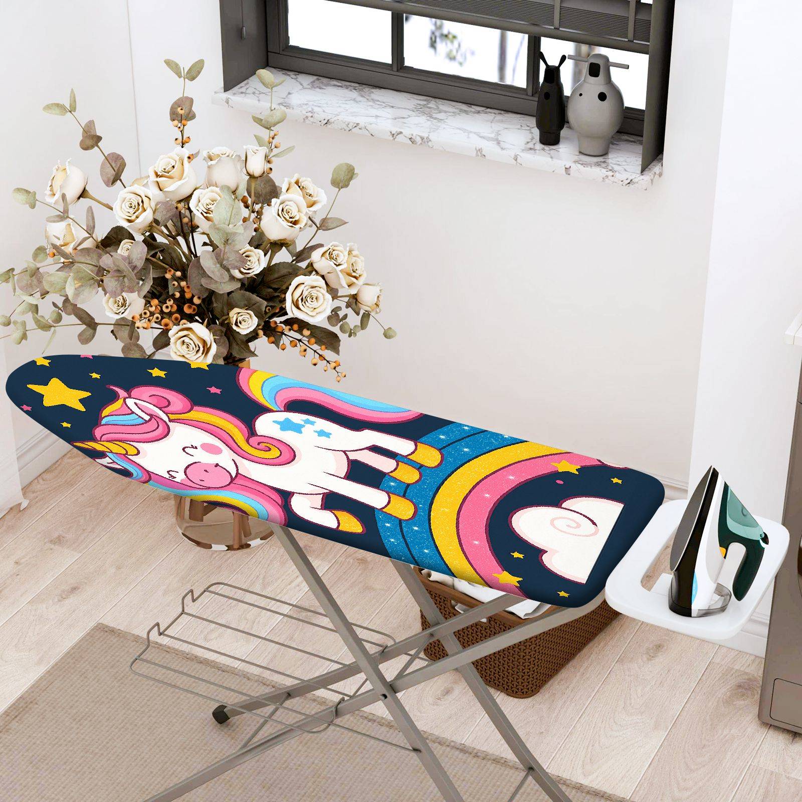 1-Piece Unicorn Rainbow Star  Ironing Board Cover, Universal Size, Without Board