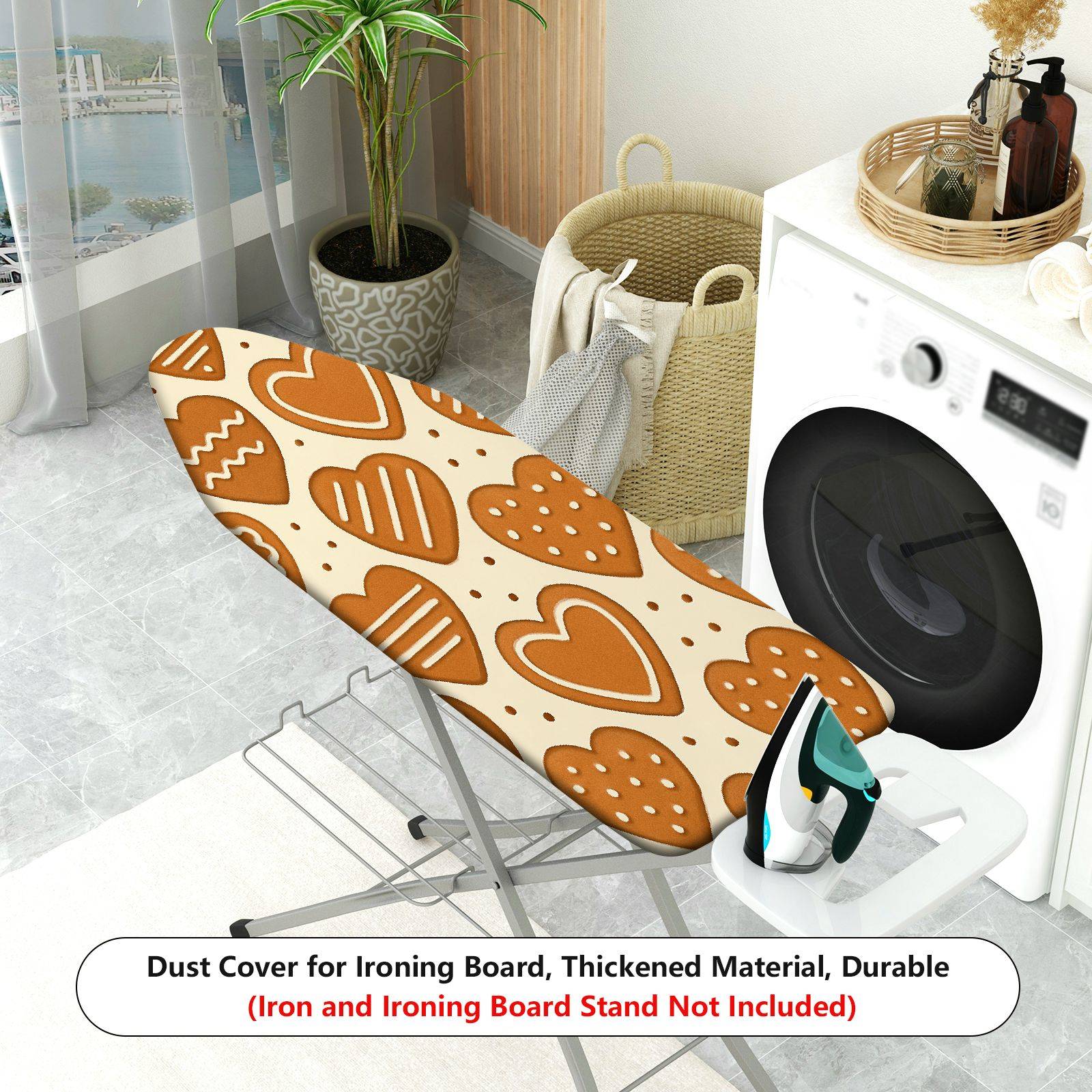 1-Piece Heart Pattern Brown Christmas  Ironing Board Cover, Universal Size, Without Board