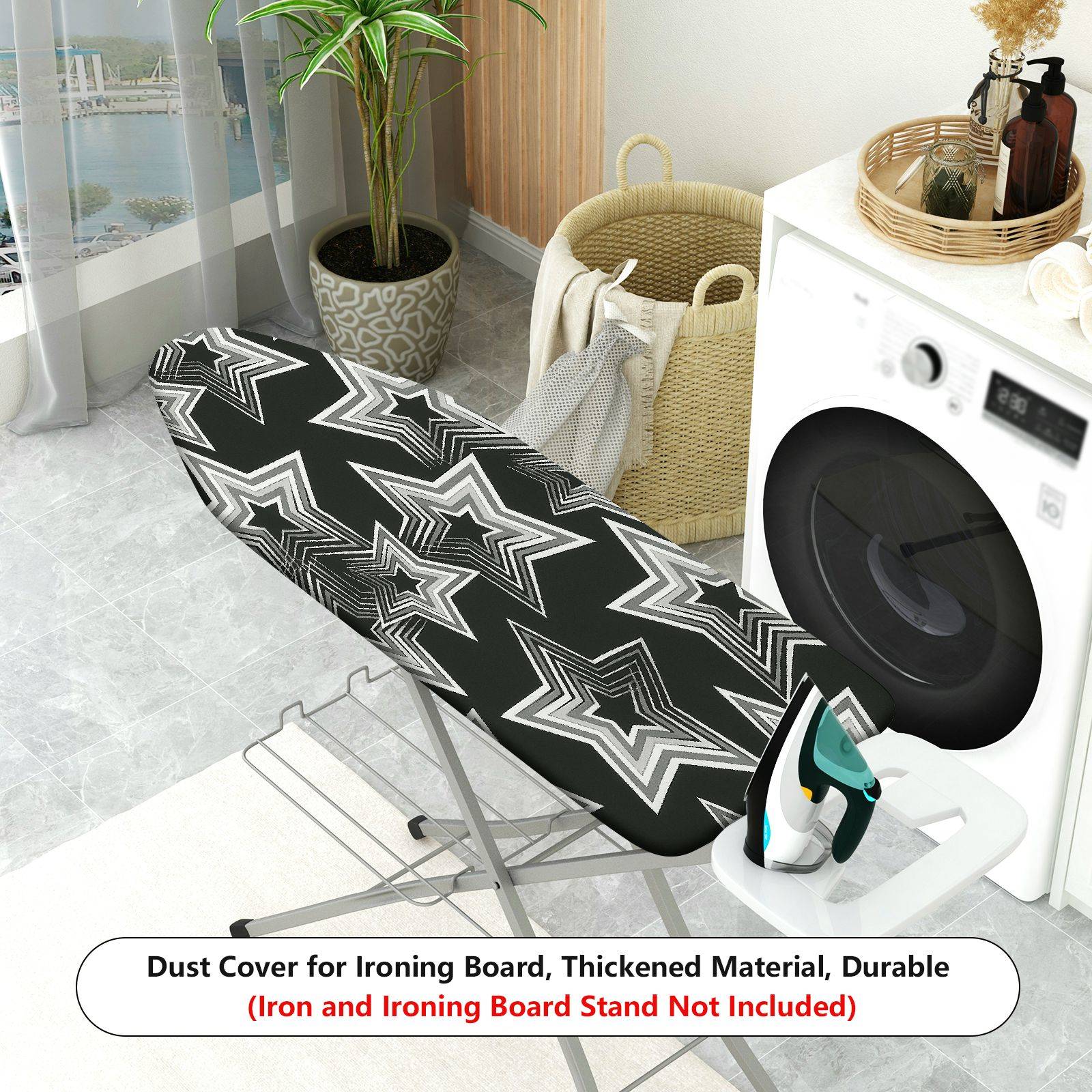 1-Piece Star Pattern Black White Modern  Ironing Board Cover, Universal Size, Without Board