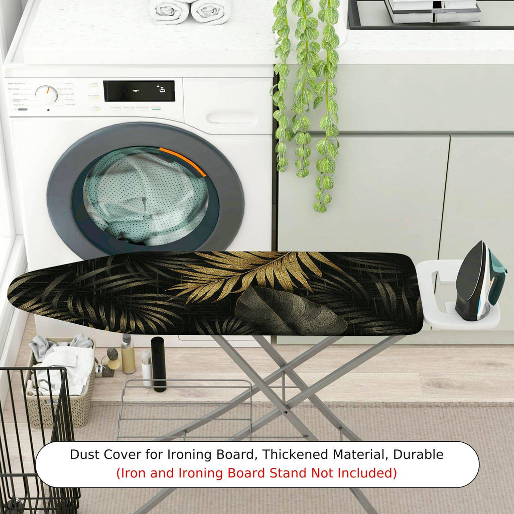 1-Piece Tropical Leaf Black Gold  Ironing Board Cover, Universal Size, Without Board