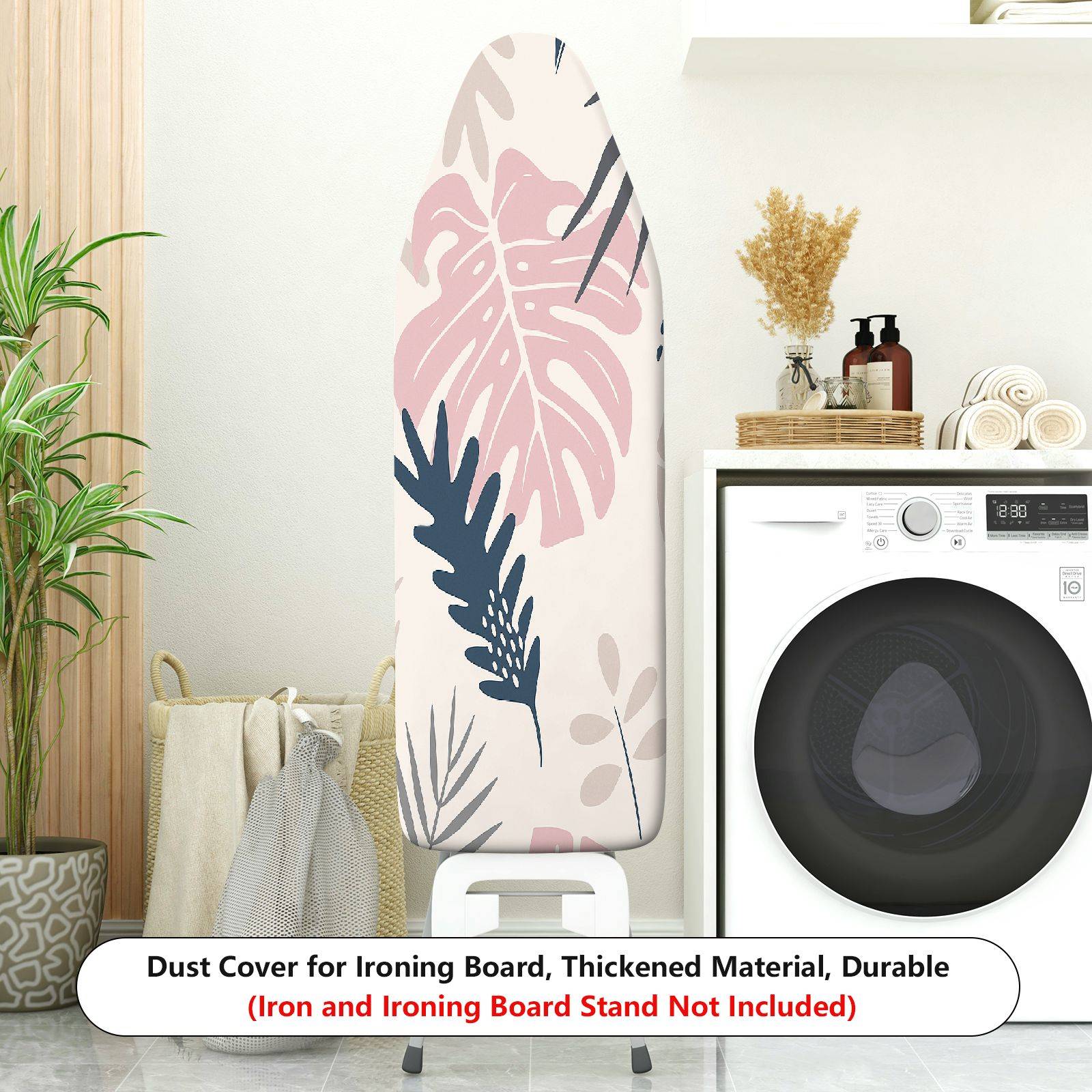 1-Piece Tropical Leaves Pink Green Artistic  Ironing Board Cover, Universal Size, Without Board