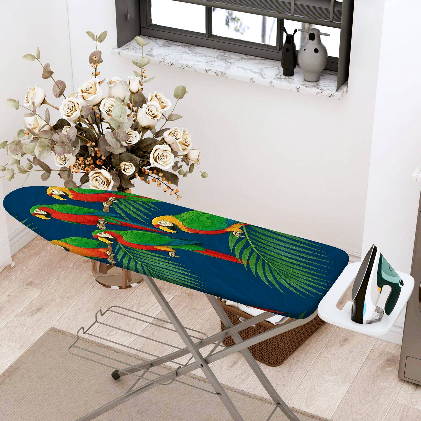 1-Piece Parrot Tropical Jungle  Ironing Board Cover, Universal Size, Without Board