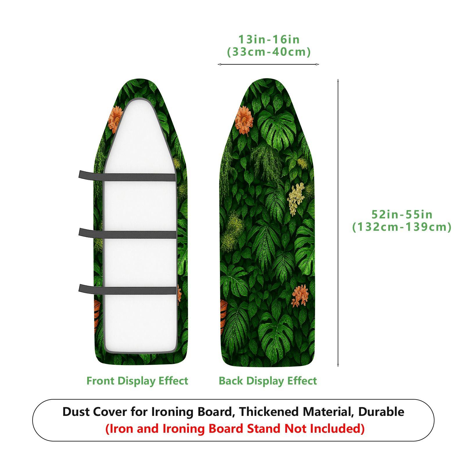 1-Piece Tropical Green Leaves Floral  Ironing Board Cover, Universal Size, Without Board