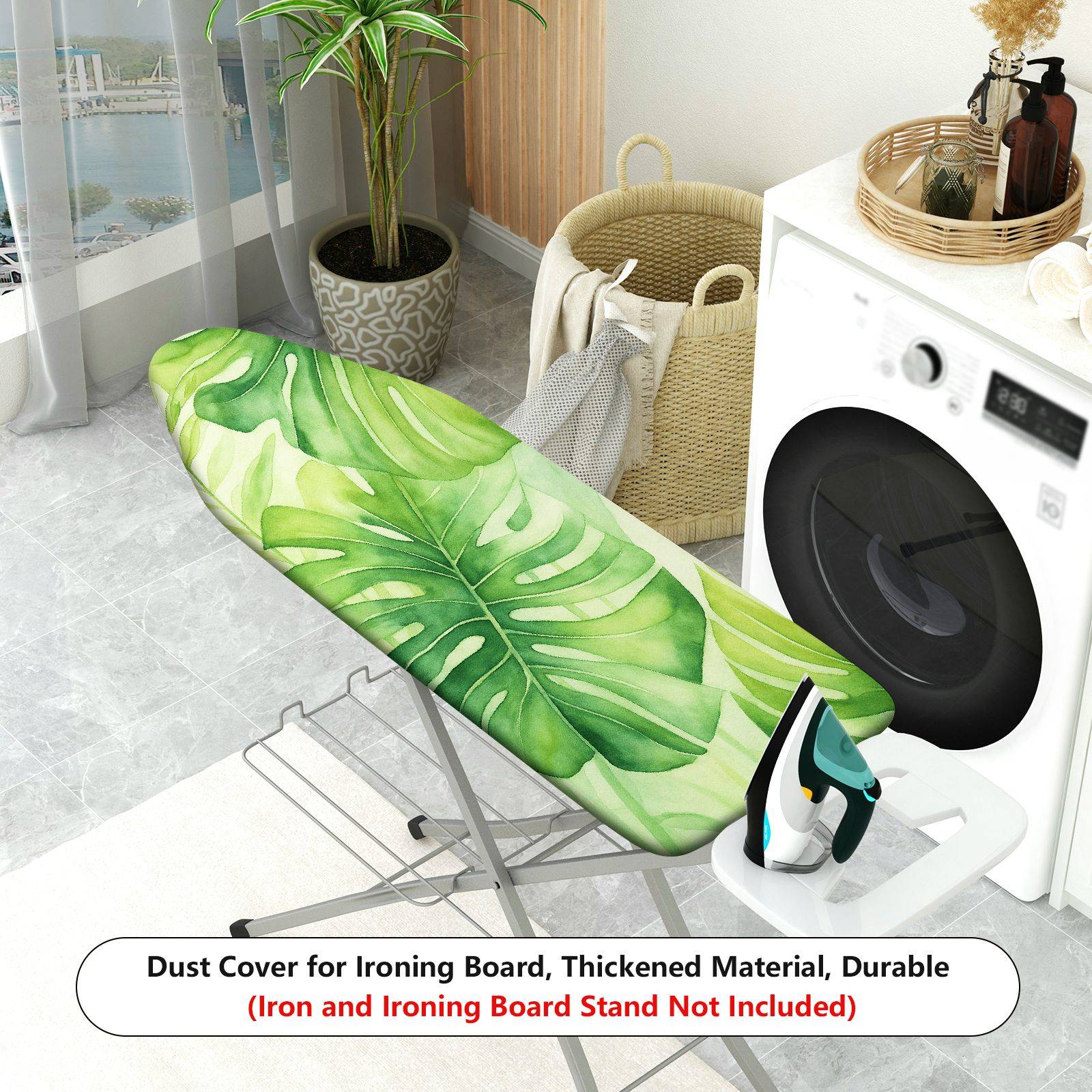 1-Piece Tropical Leaf Pattern Green Decorative  Ironing Board Cover, Universal Size, Without Board