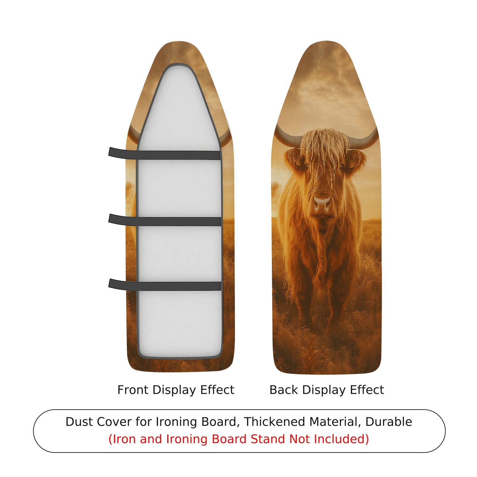 1-Piece Longhorn Cattle Nature Sunset  Ironing Board Cover, Universal Size, Without Board