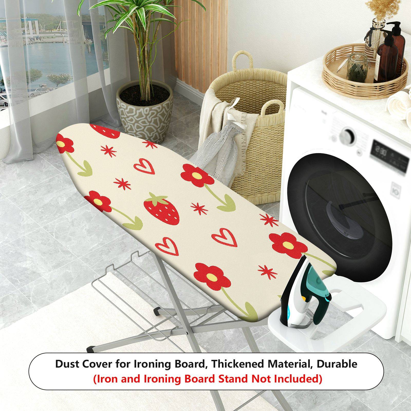 1-Piece Strawberry Floral Heart  Ironing Board Cover, Universal Size, Without Board