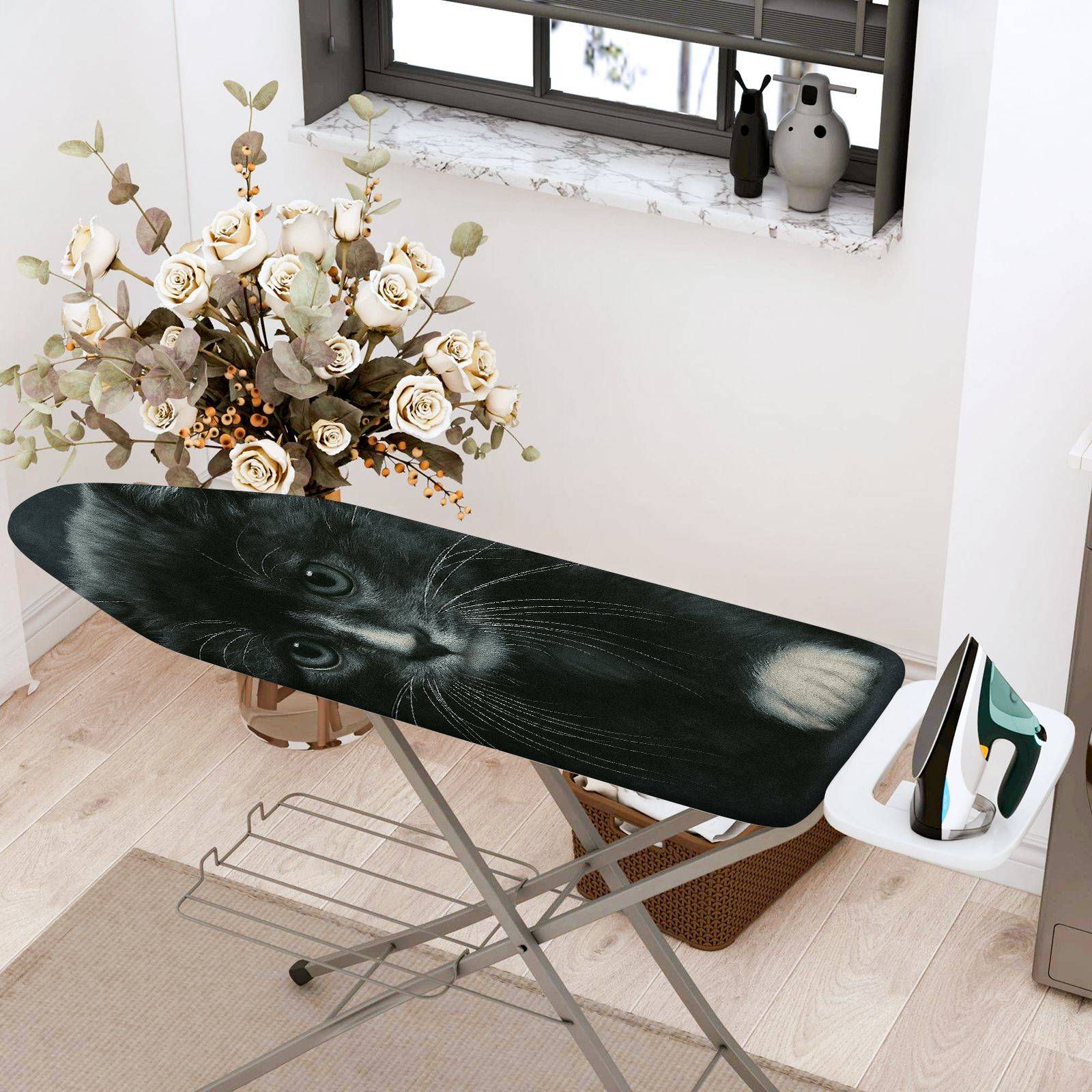 1-Piece Black Cat Whiskers Paw  Ironing Board Cover, Universal Size, Without Board