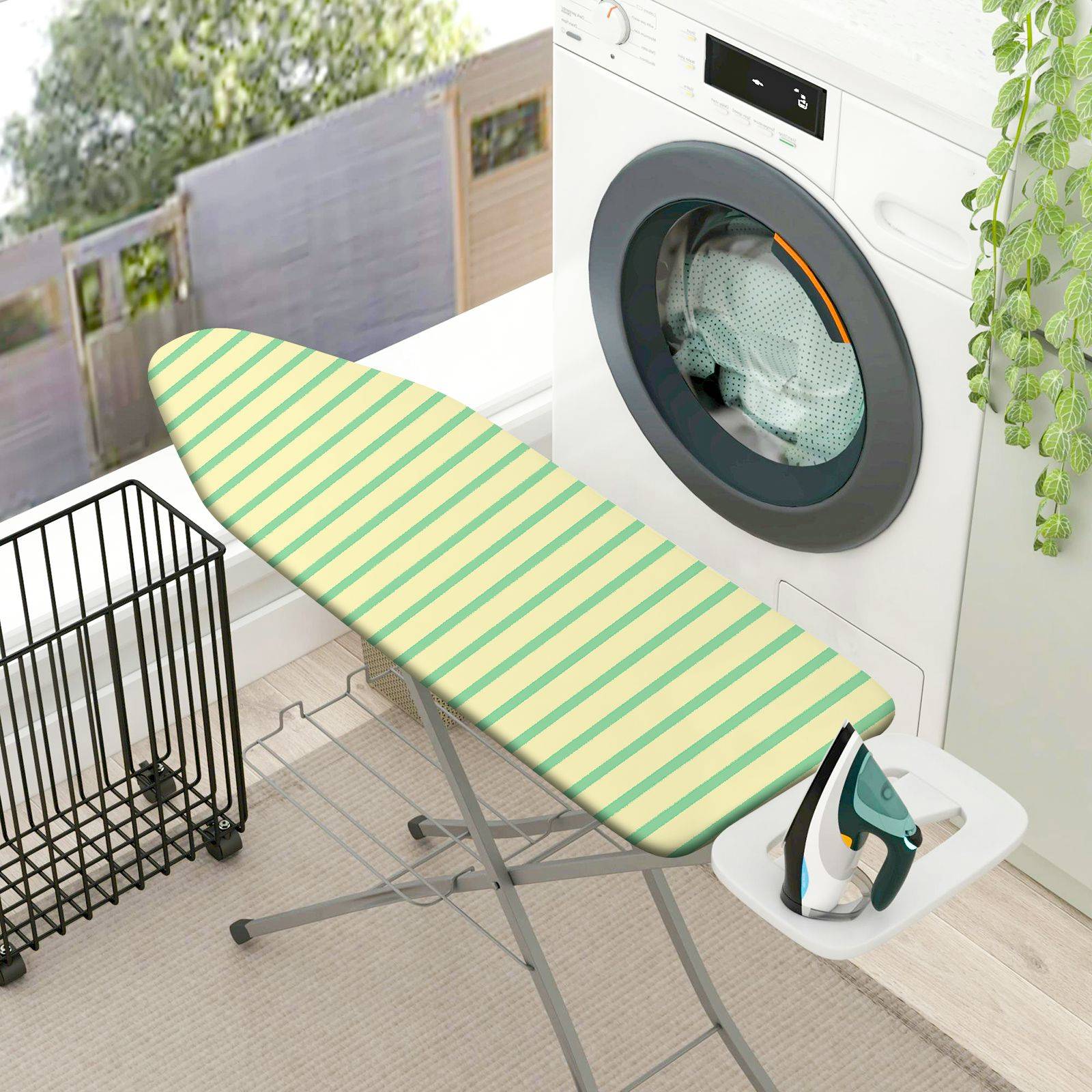 1-Piece Striped Green Yellow  Ironing Board Cover, Universal Size, Without Board