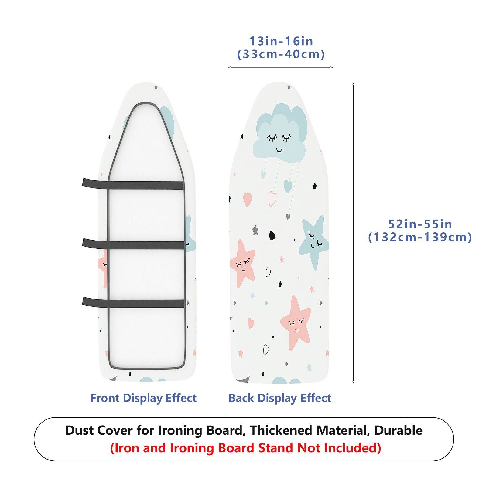 1-Piece Clouds Stars Hearts  Ironing Board Cover, Universal Size, Without Board