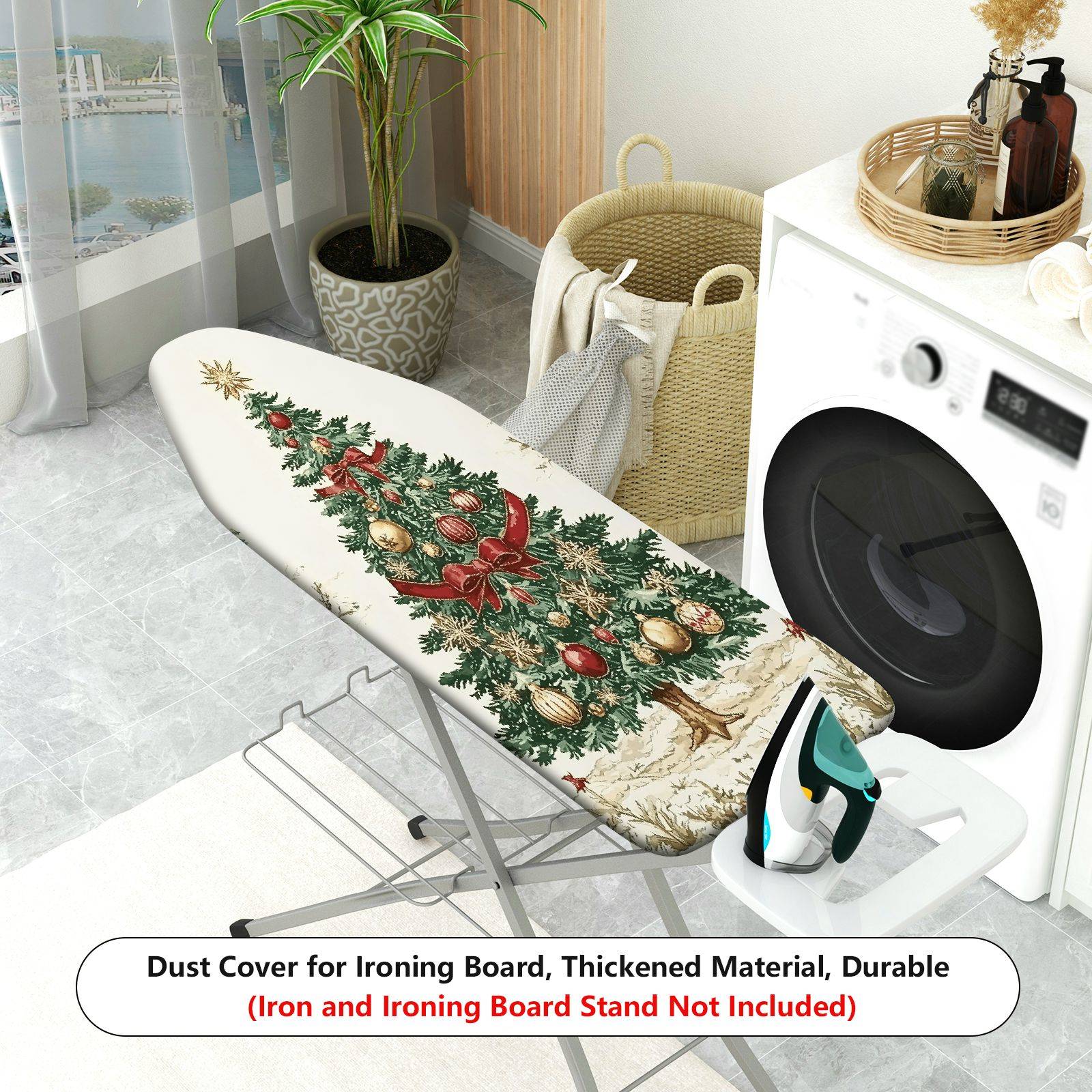 1-Piece Christmas Tree Red Bow Green Ornament  Ironing Board Cover, Universal Size, Without Board