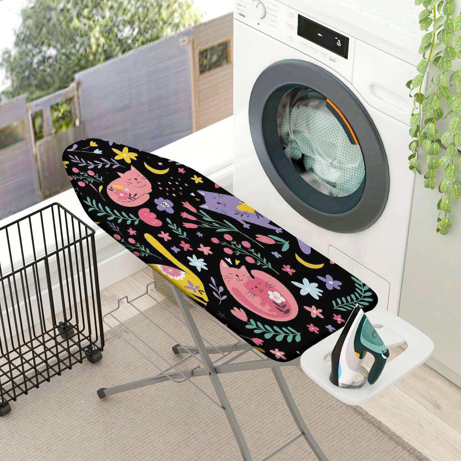 1-Piece Cat Floral Moon  Ironing Board Cover, Universal Size, Without Board