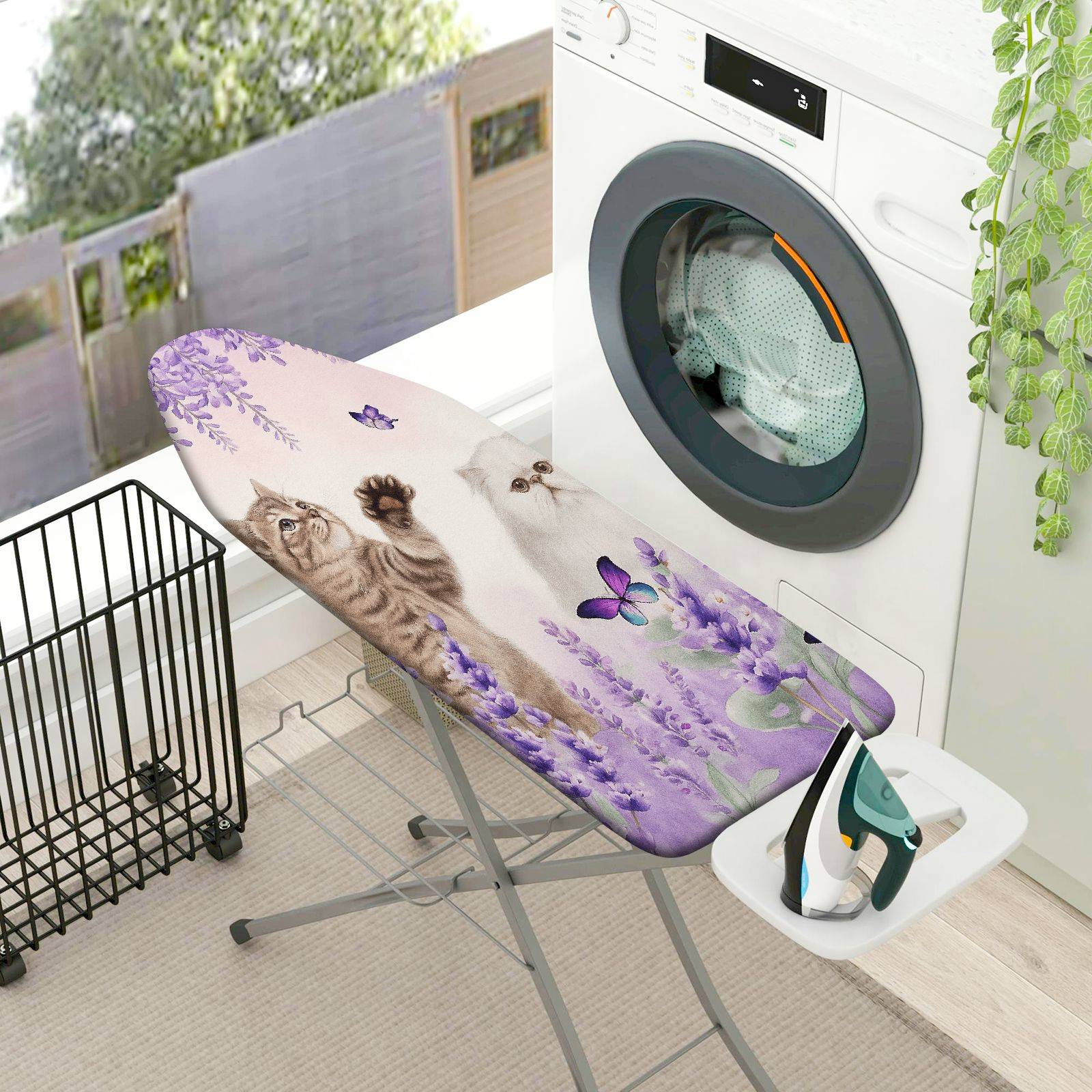 1-Piece Cat Butterfly Lavender  Ironing Board Cover, Universal Size, Without Board