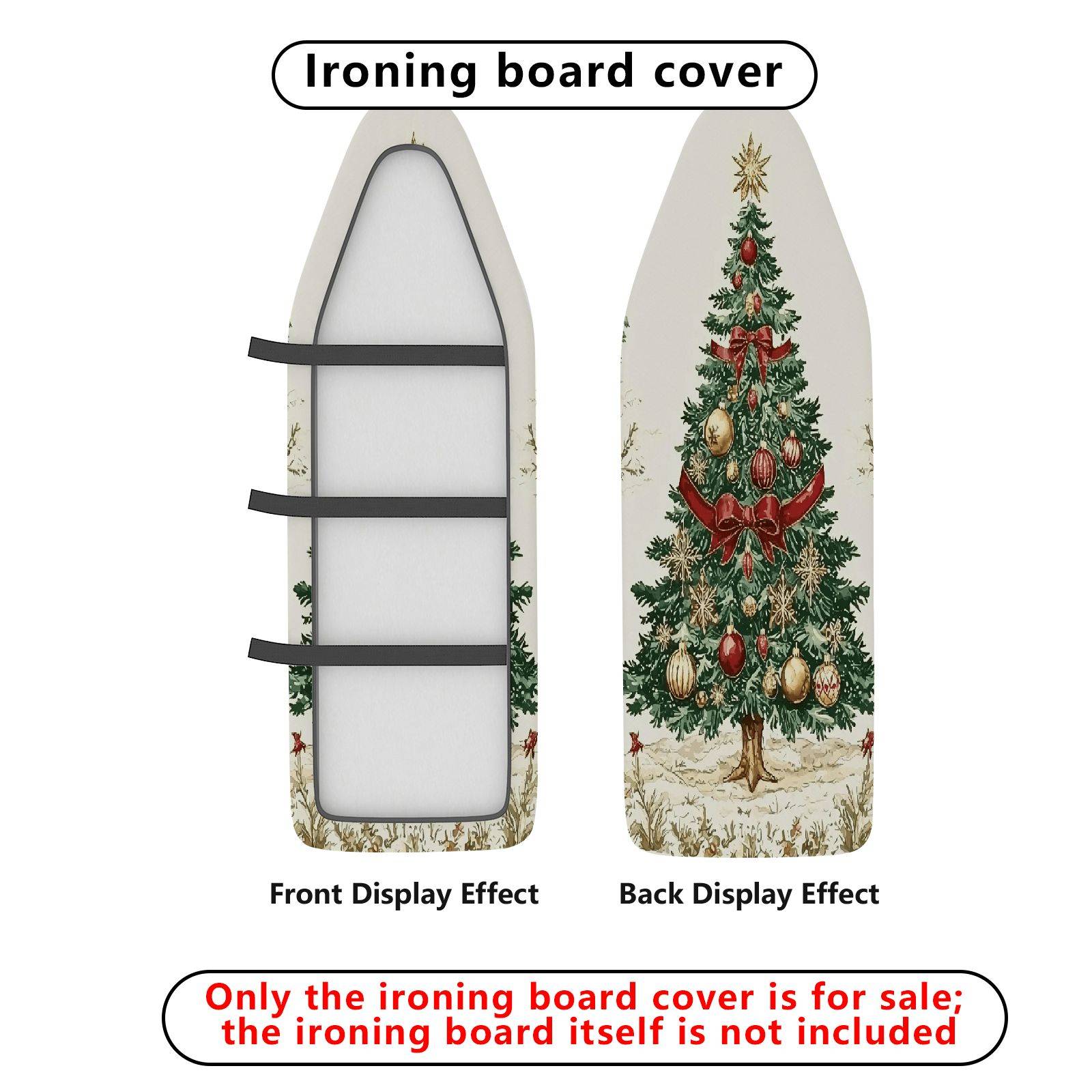 1-Piece Christmas Tree Red Bow Green Ornament  Ironing Board Cover, Universal Size, Without Board