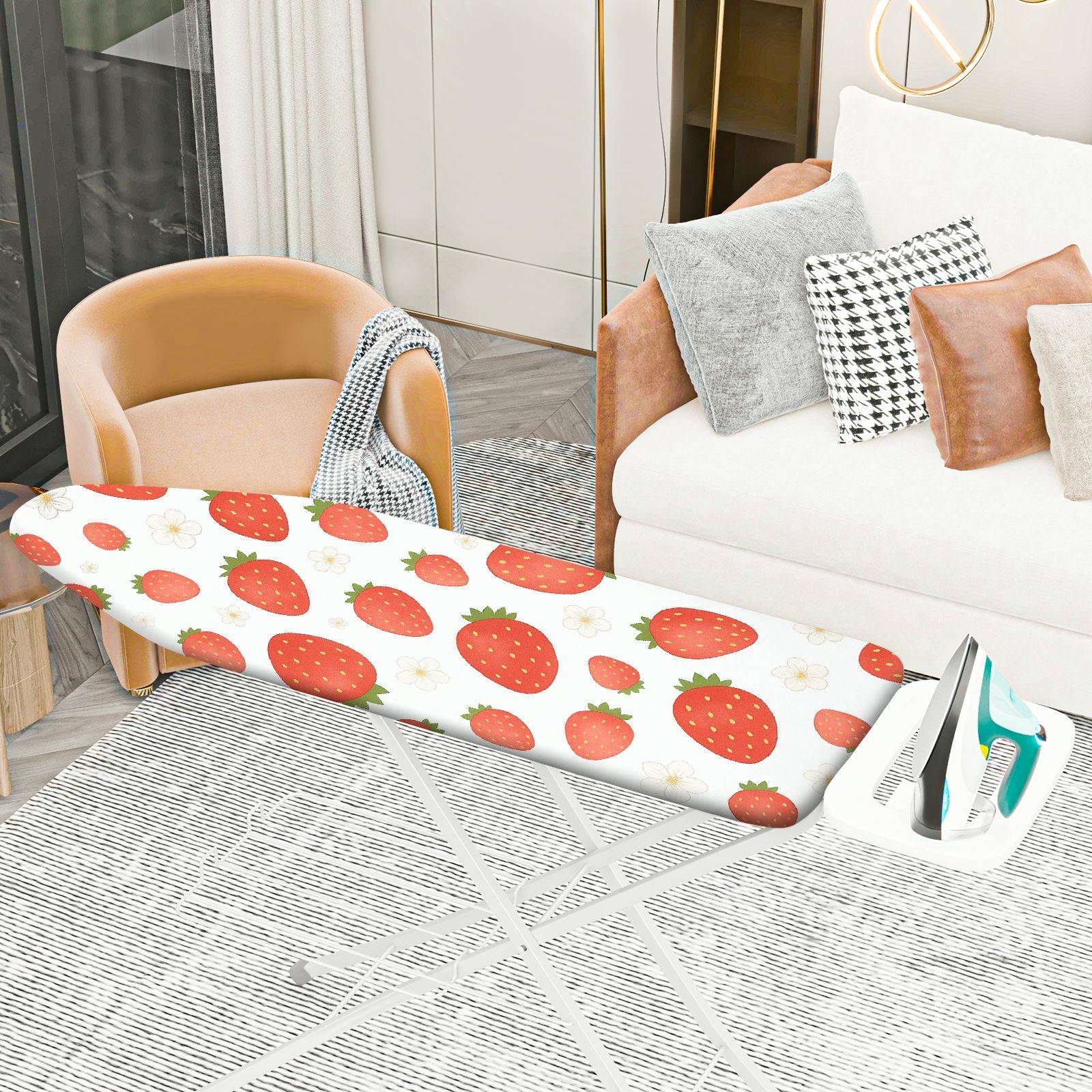 1-Piece Strawberry Flower White  Ironing Board Cover, Universal Size, Without Board