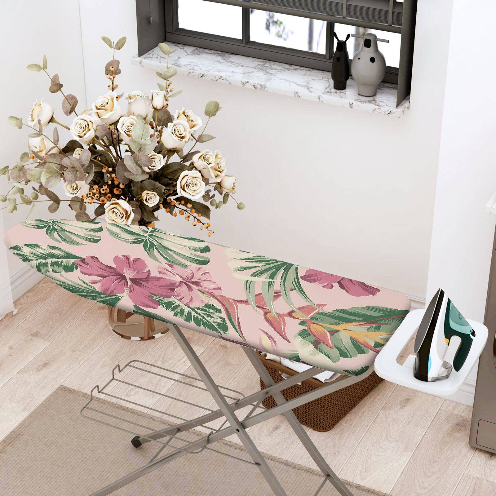 1-Piece Floral Leaf Pattern Tropical  Ironing Board Cover, Universal Size, Without Board