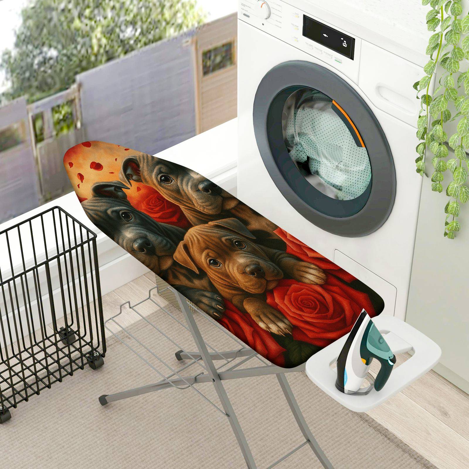 1-Piece Dogs Roses Art  Ironing Board Cover, Universal Size, Without Board