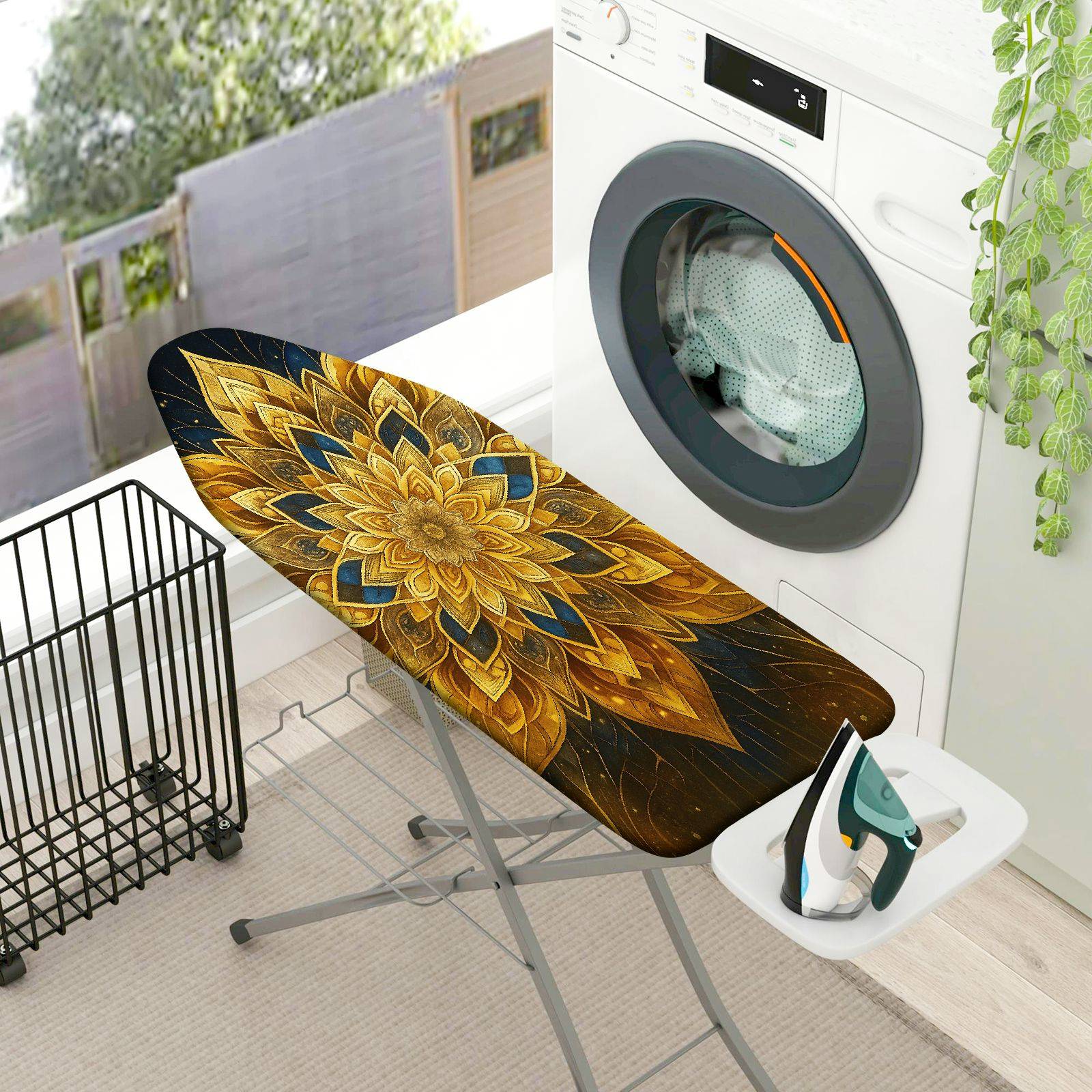 1-Piece Floral Golden Starburst Mandala  Ironing Board Cover, Universal Size, Without Board