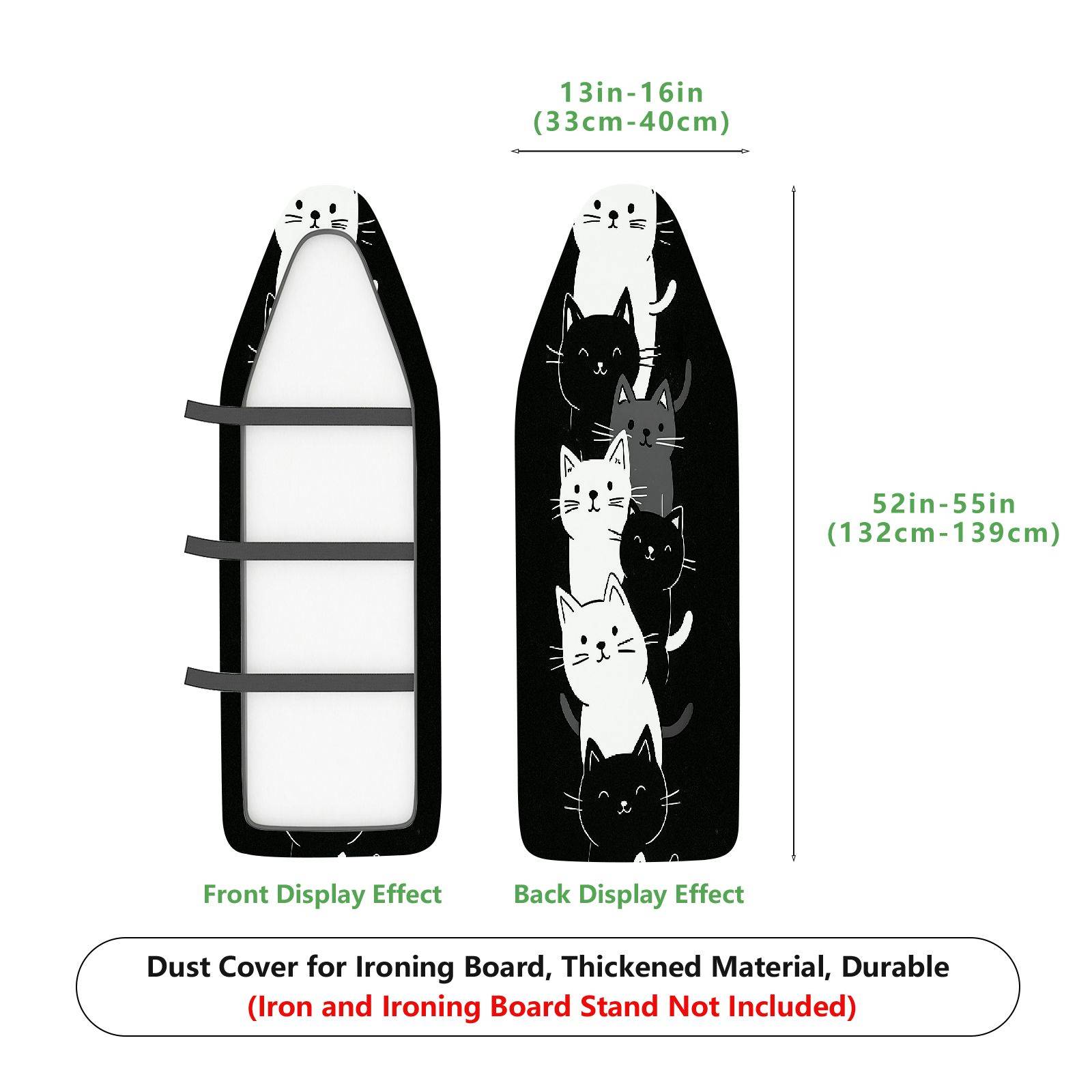 1-Piece Cat Black White  Ironing Board Cover, Universal Size, Without Board