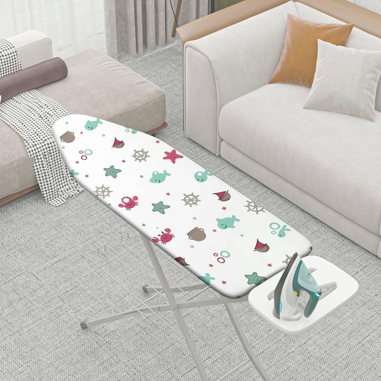 1-Piece Nautical Sea Creatures Starfish  Ironing Board Cover, Universal Size, Without Board