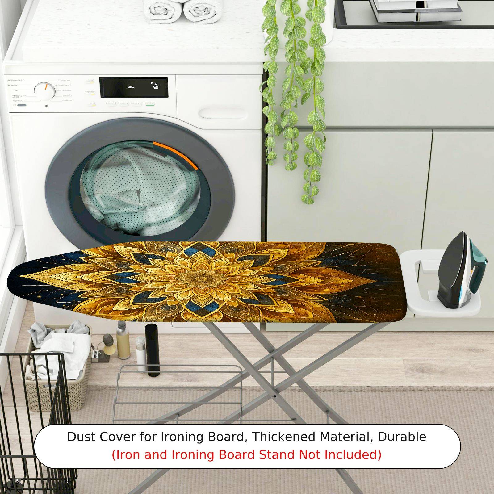 1-Piece Floral Golden Starburst Mandala  Ironing Board Cover, Universal Size, Without Board