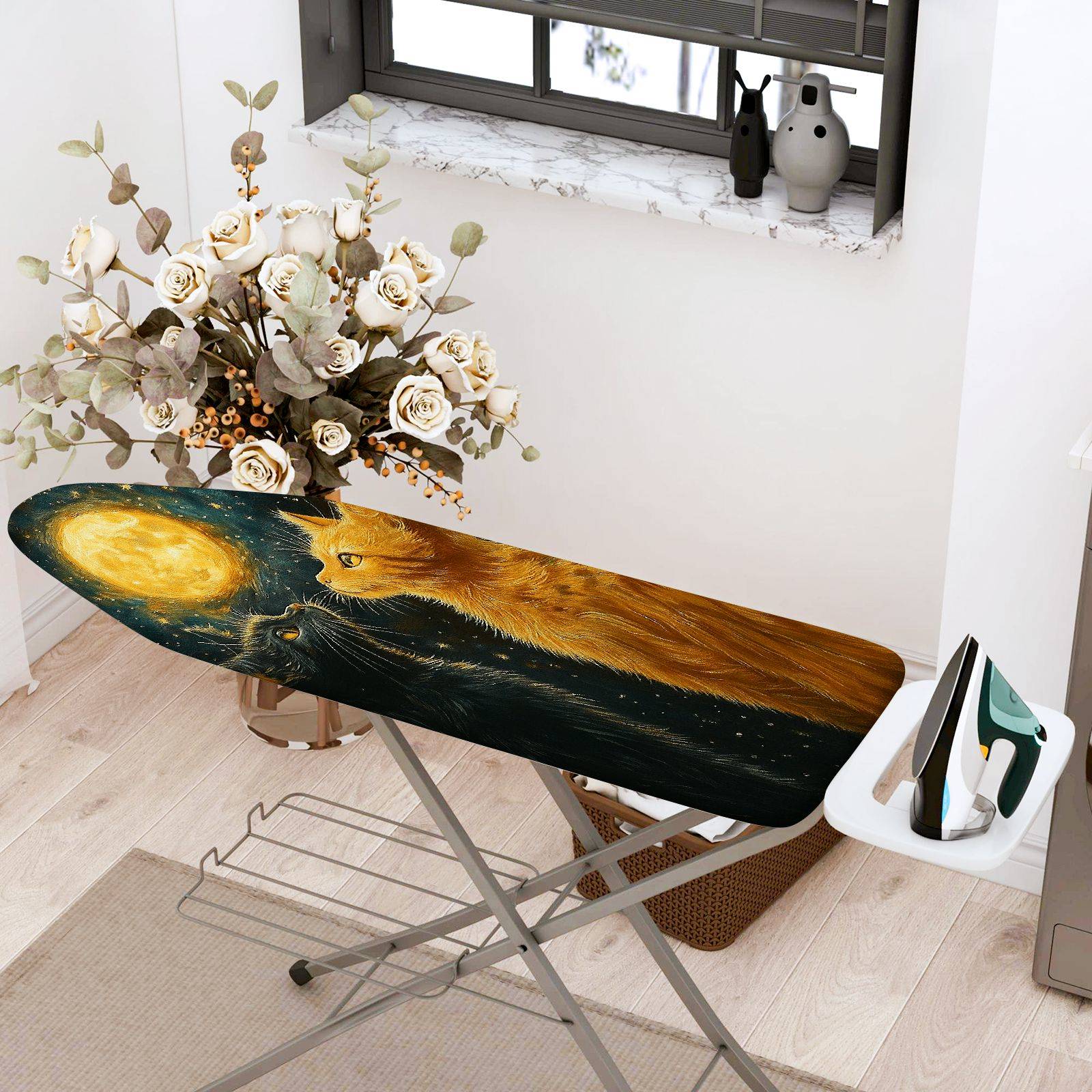 1-Piece Starry Night Cat Moon  Ironing Board Cover, Universal Size, Without Board