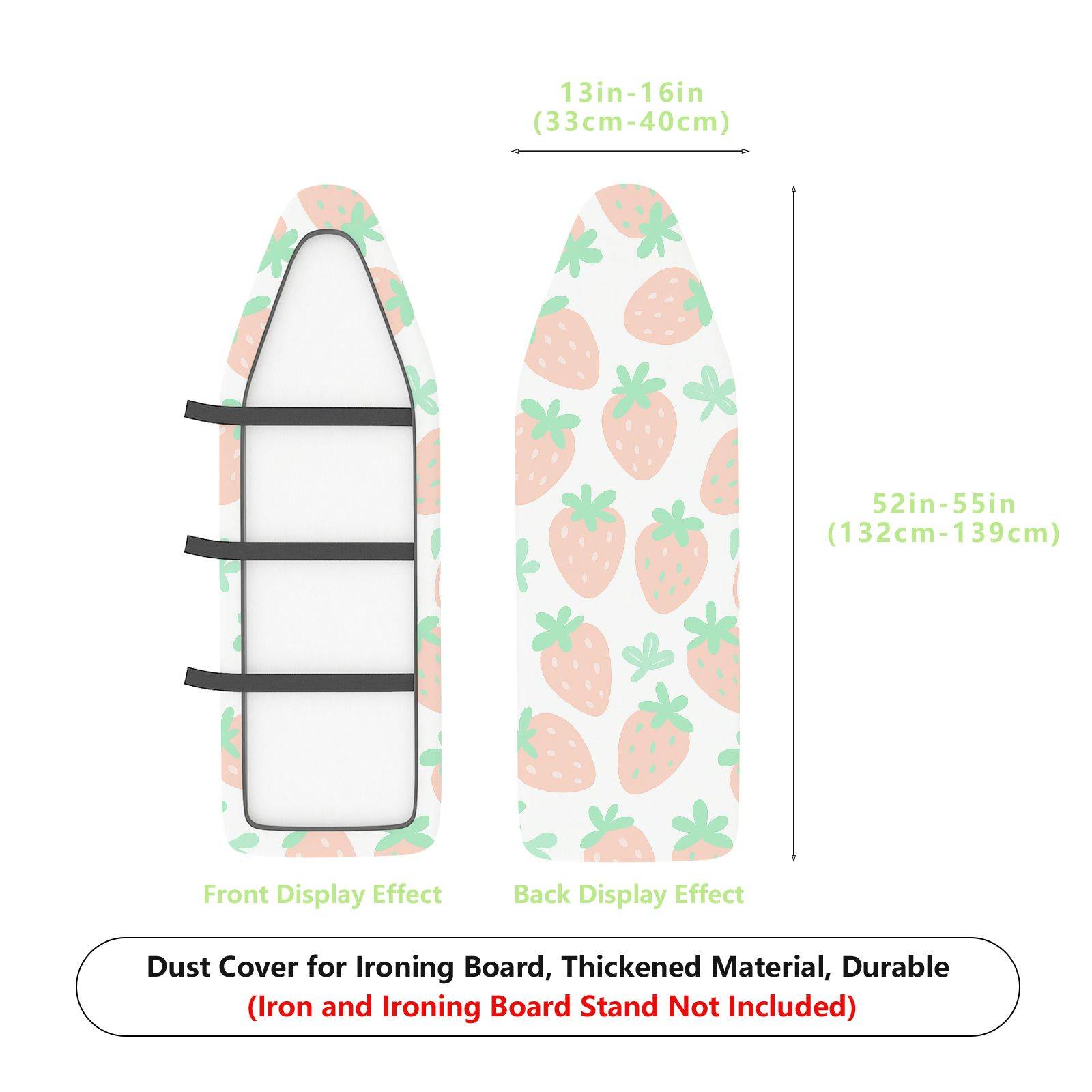 1-Piece Strawberry White Green Decorative  Ironing Board Cover, Universal Size, Without Board